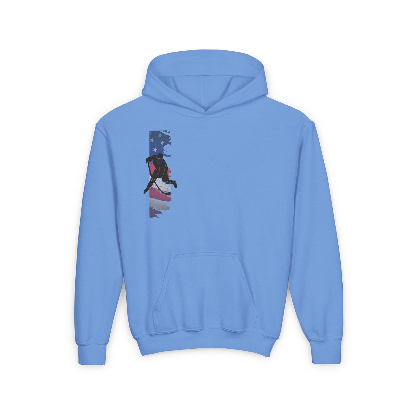 Hockey Patriotic Youth Hoodie with American Flag Design