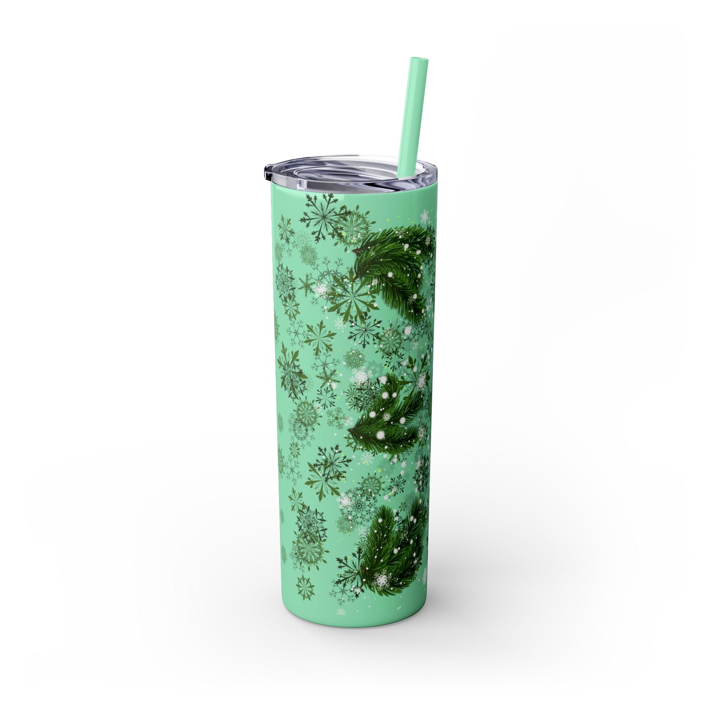 Holiday Botanical Skinny Tumbler with Straw - 20oz - Perfect for Christmas & Winter Celebrations