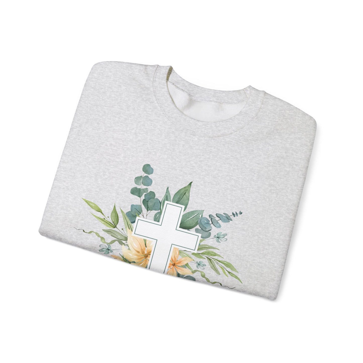 Floral Cross Sweatshirt - Unisex Heavy Blend™ Crewneck for Faith & Comfort