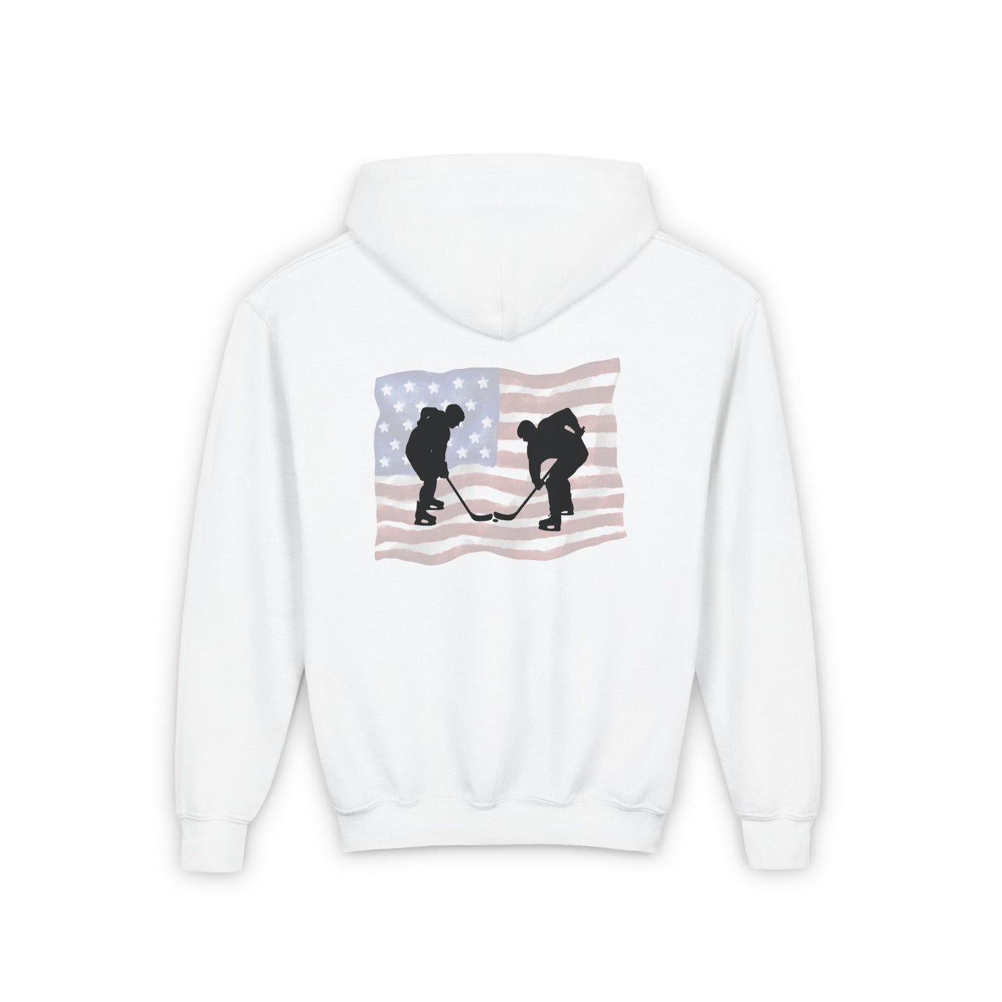 Hockey Patriotic Youth Hoodie with American Flag Design