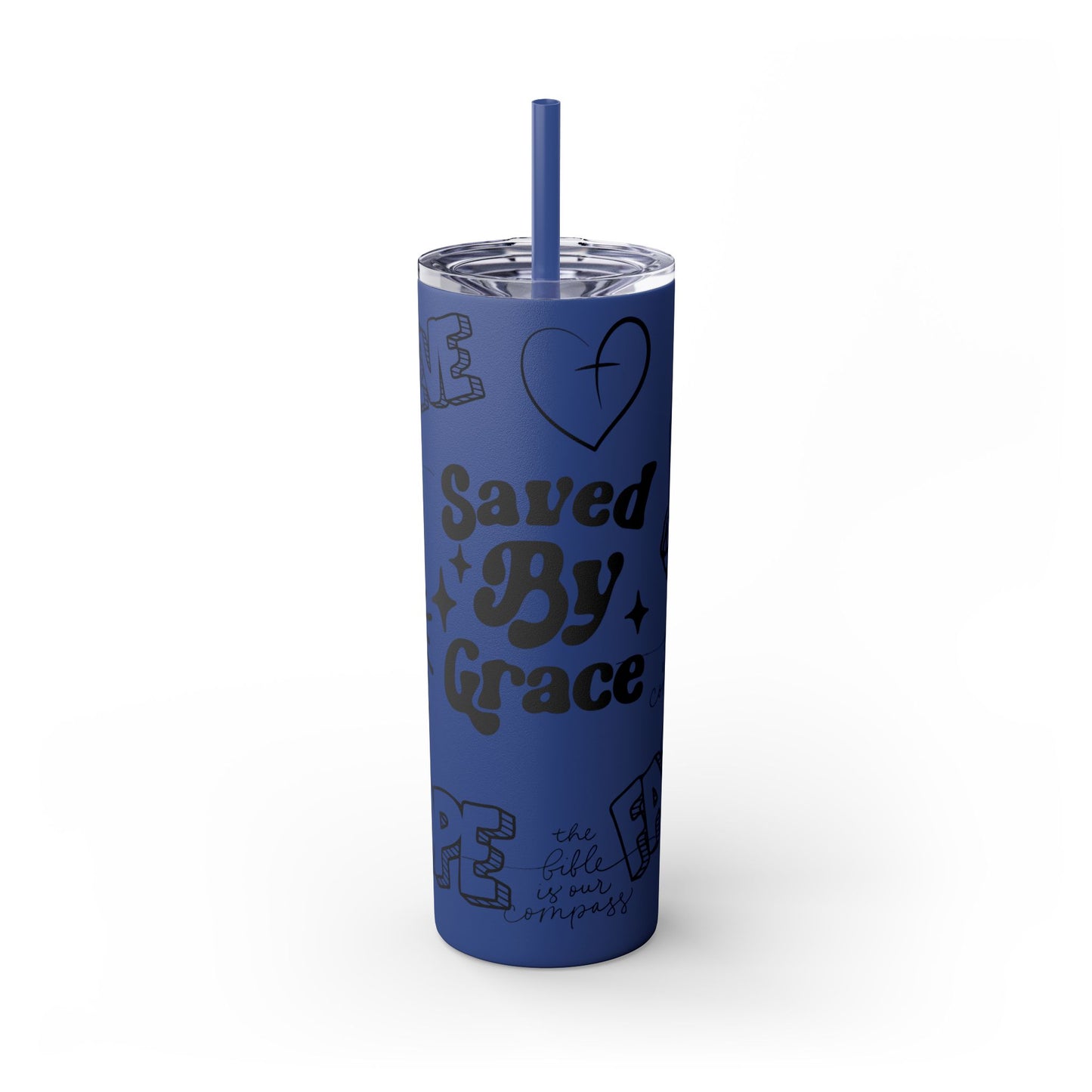 Saved By Grace Skinny Tumbler with Straw - 20oz Inspirational Drinkware