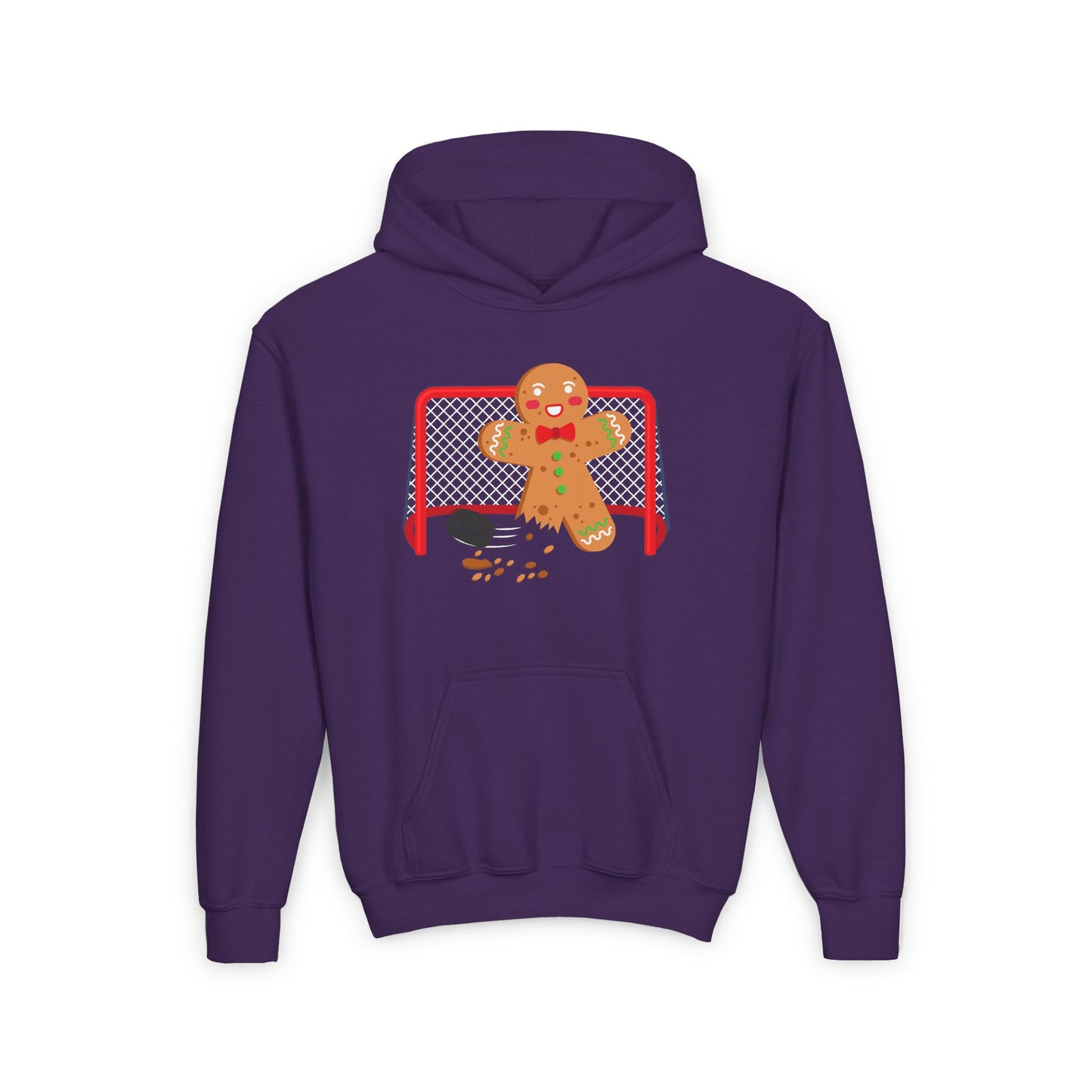 Gingerbread Hockey Youth Hoodie - Festive Winter Sweatshirt