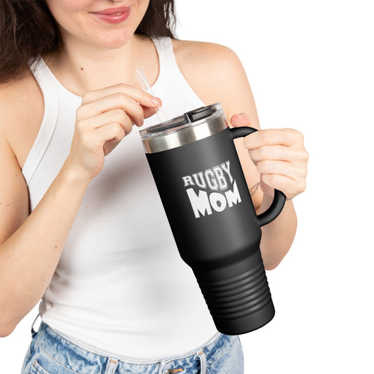 Rugby Mom Insulated Travel Mug - 40oz Black Tumbler for Sports Enthusiasts
