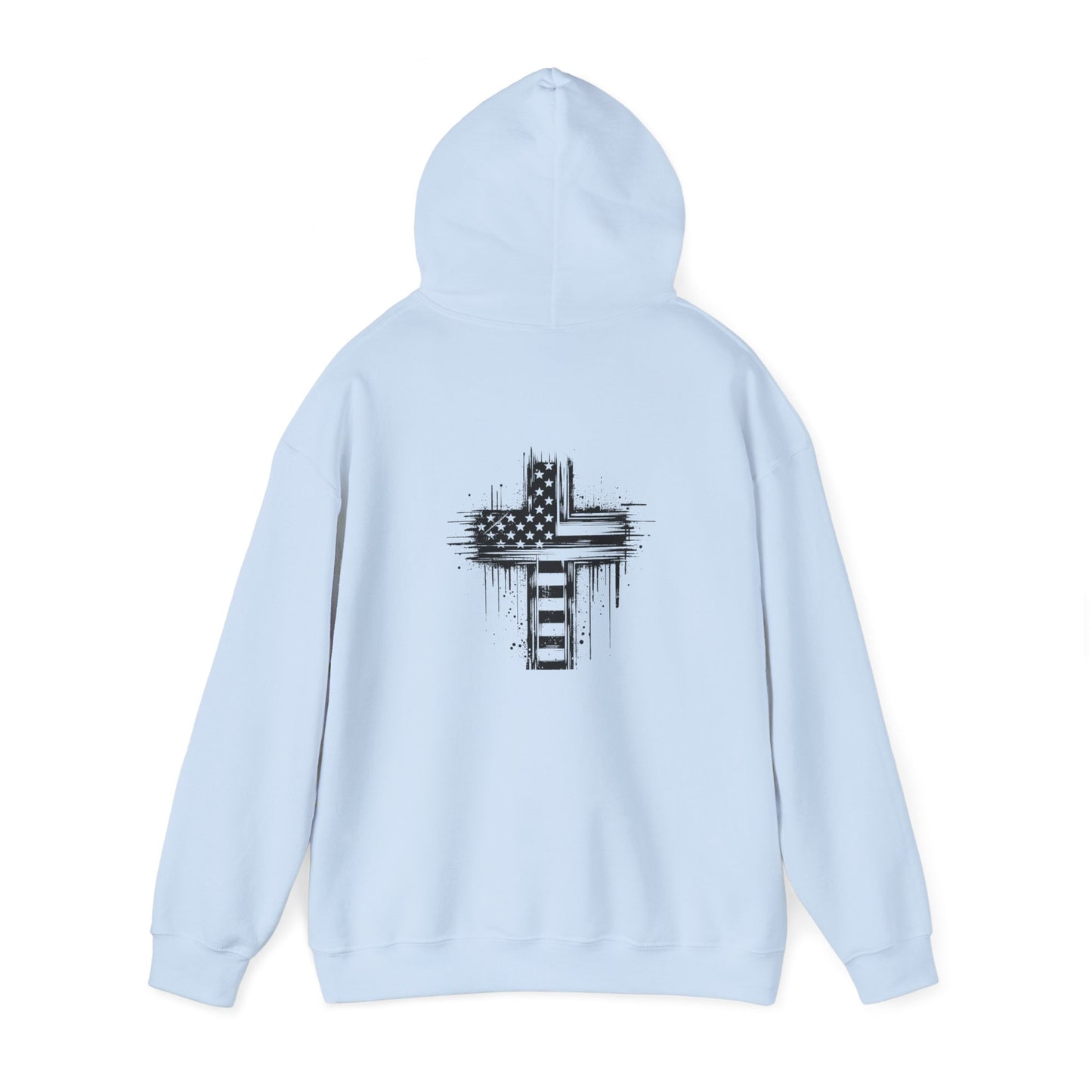 Faith-Inspired Unisex Hooded Sweatshirt with American Flag Design