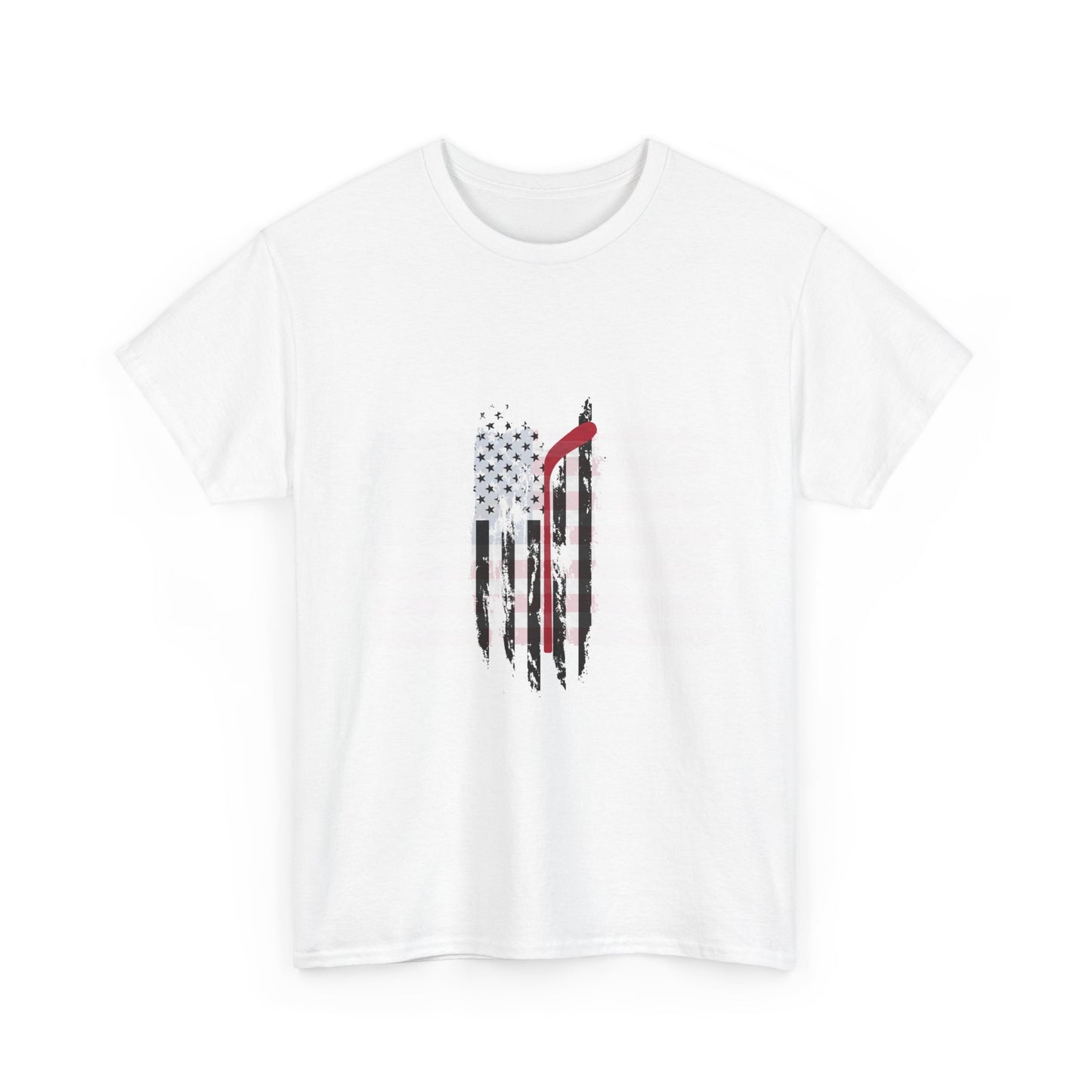 Patriotic Hockey Unisex Heavy Cotton Tee - Distressed USA Flag Design