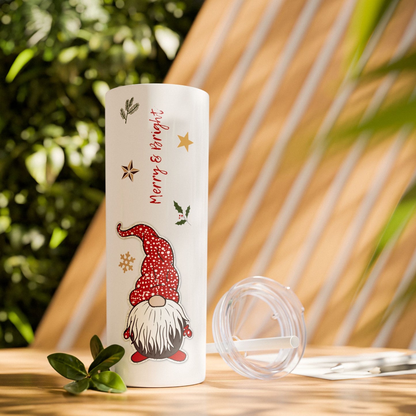 Merry & Bright Gnome Skinny Tumbler with Straw - 20oz Seasonal Travel Mug