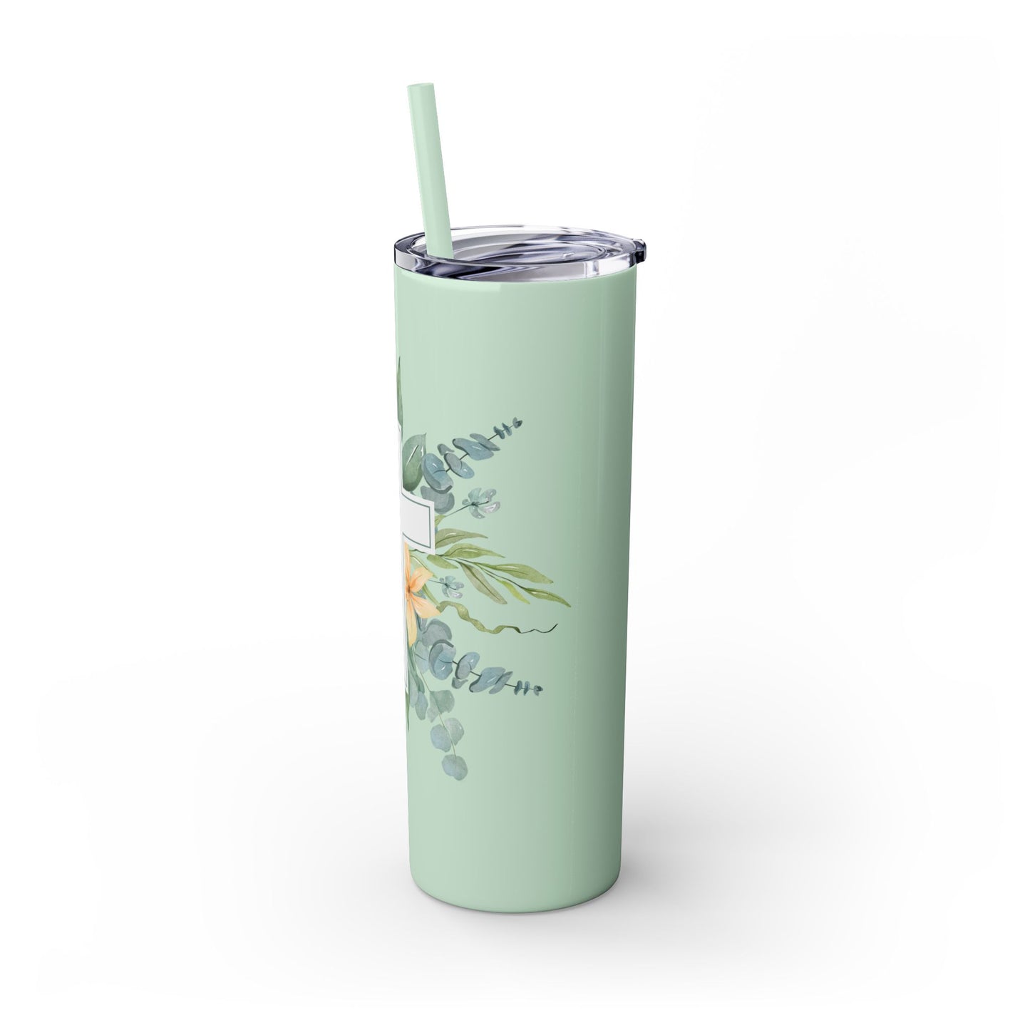 Floral Cross Skinny Tumbler with Straw, 20oz