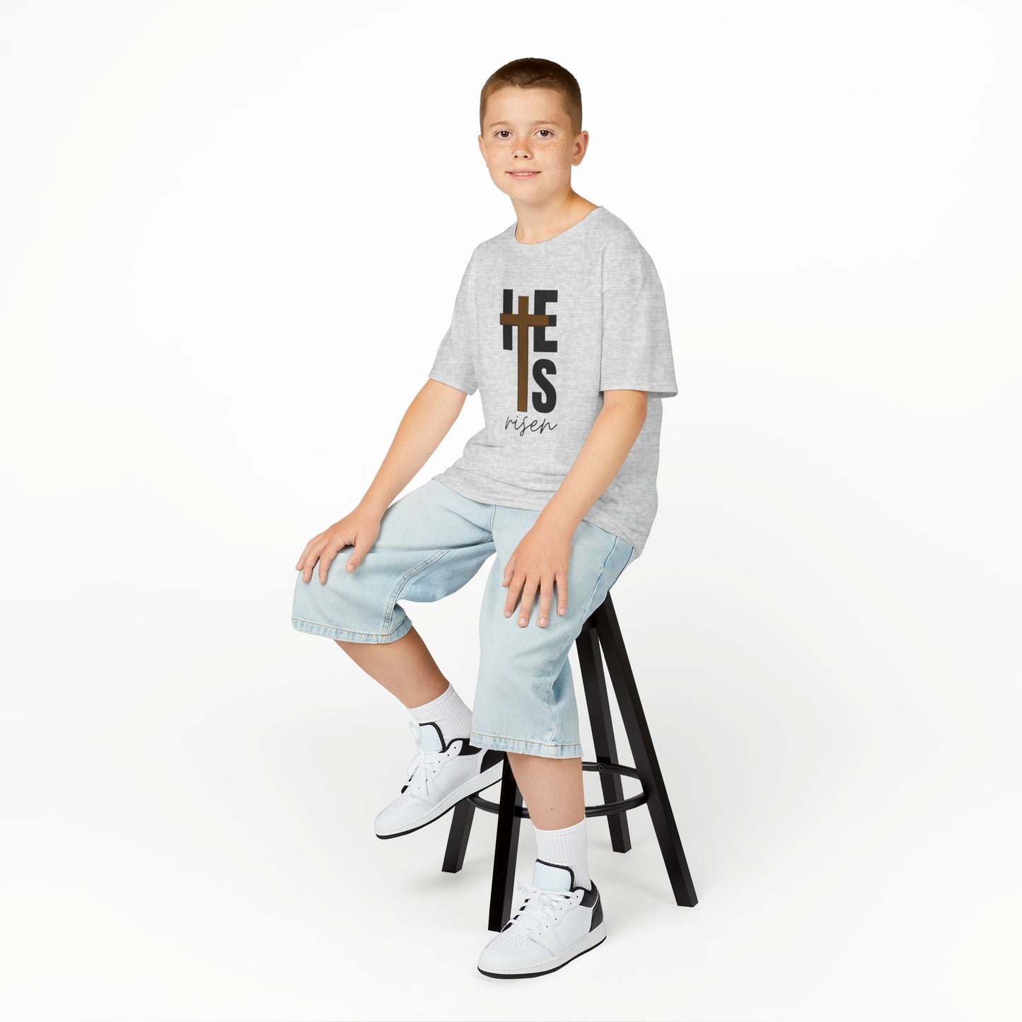 Kids Heavy Cotton™ Tee - "He is Risen" T-shirt for Boys and Girls