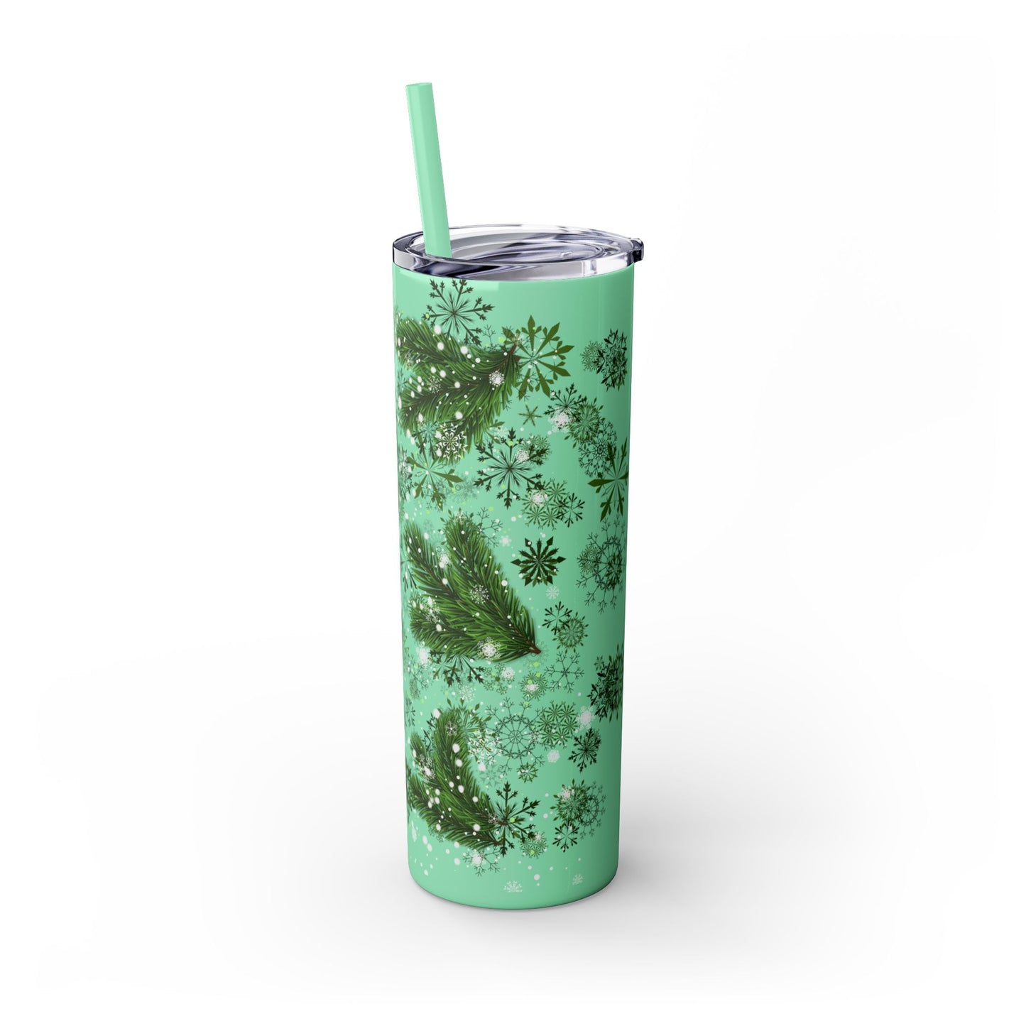 Holiday Botanical Skinny Tumbler with Straw - 20oz - Perfect for Christmas & Winter Celebrations