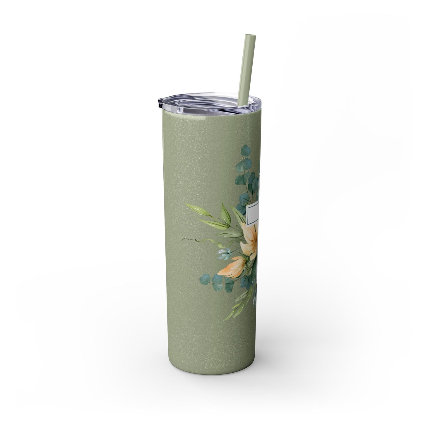 Floral Cross Skinny Tumbler with Straw, 20oz