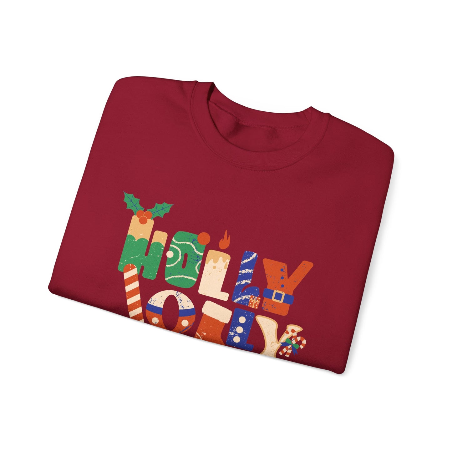 Merry Christmas Holly Jolly Crewneck Sweatshirt - Unisex Holiday Design