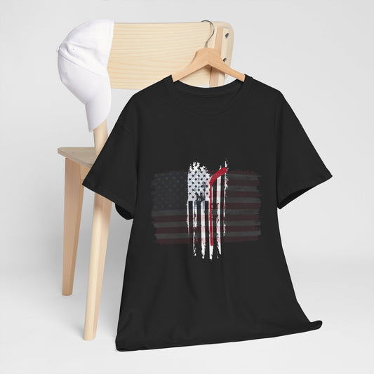 Patriotic Hockey Unisex Heavy Cotton Tee - Distressed USA Flag Design