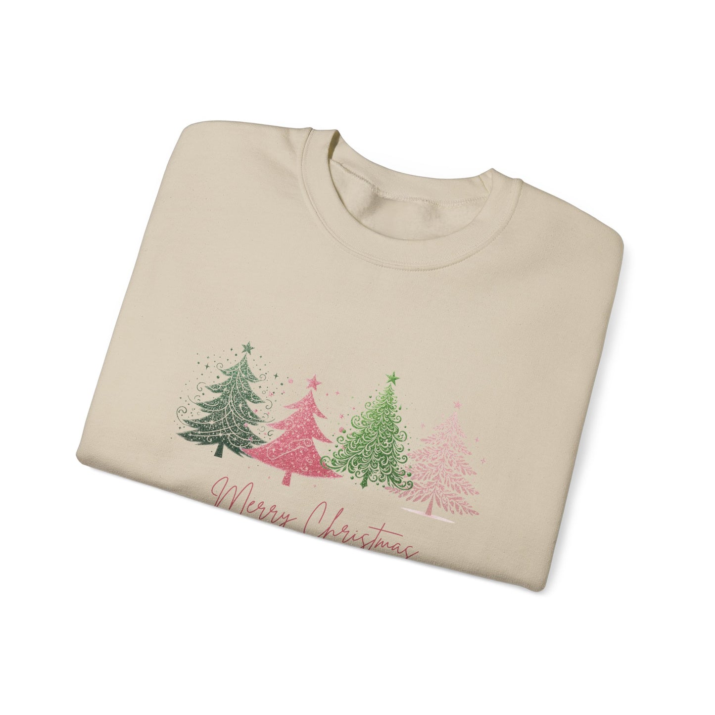 Merry Christmas with Cute Trees Sweatshirt - Unisex Heavy Blend Crewneck with Festive Tree Design