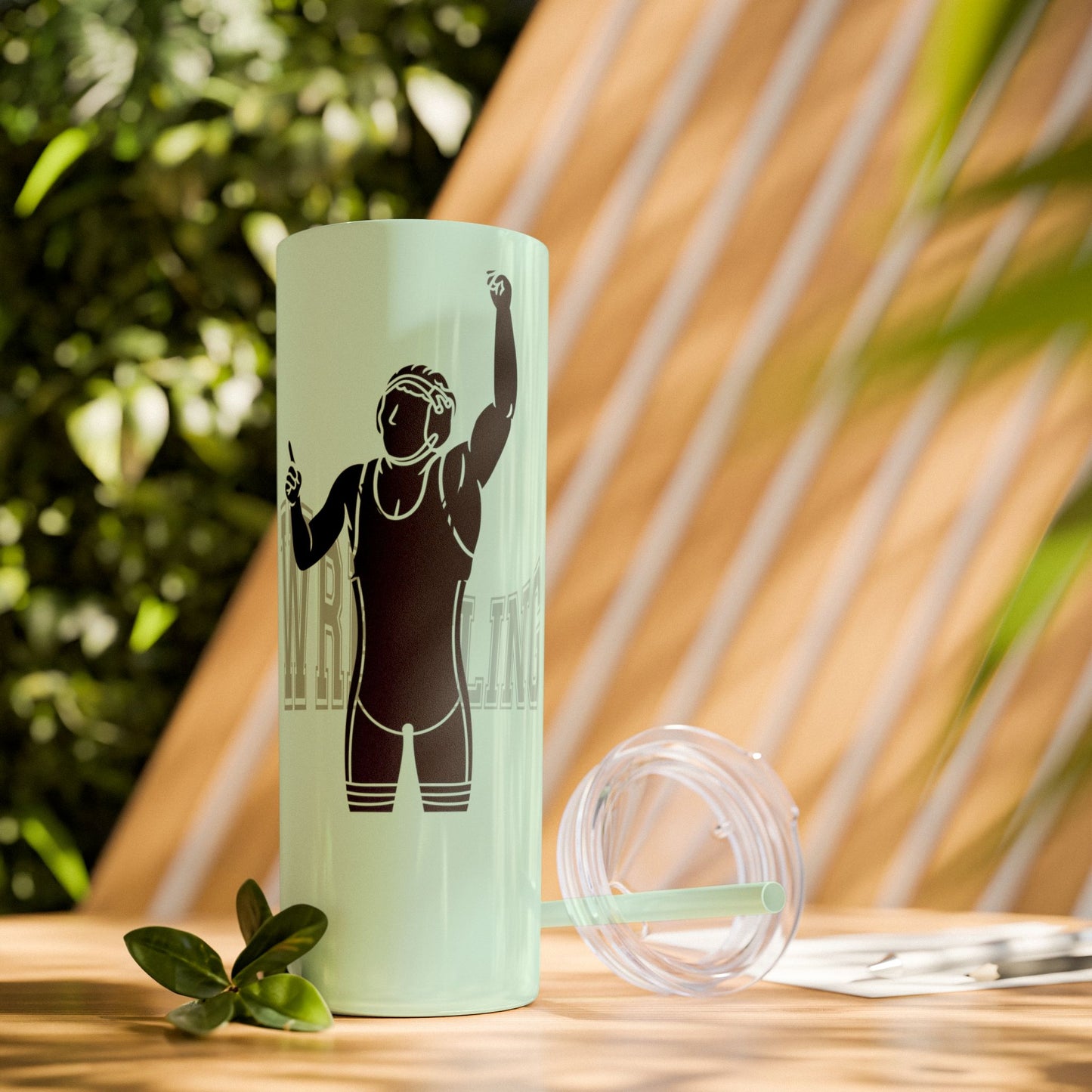 Motivational Skinny Tumbler with Straw - 20oz Wrestling Cup