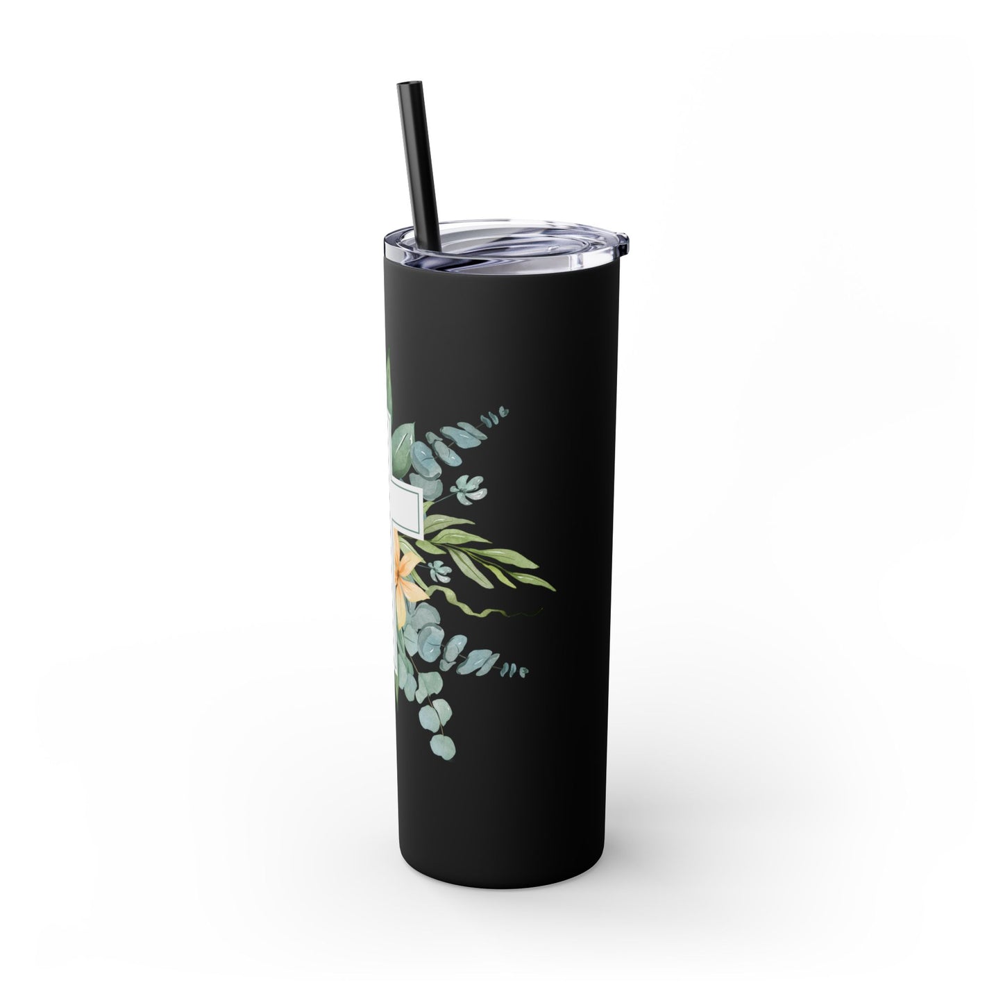 Floral Cross Skinny Tumbler with Straw, 20oz