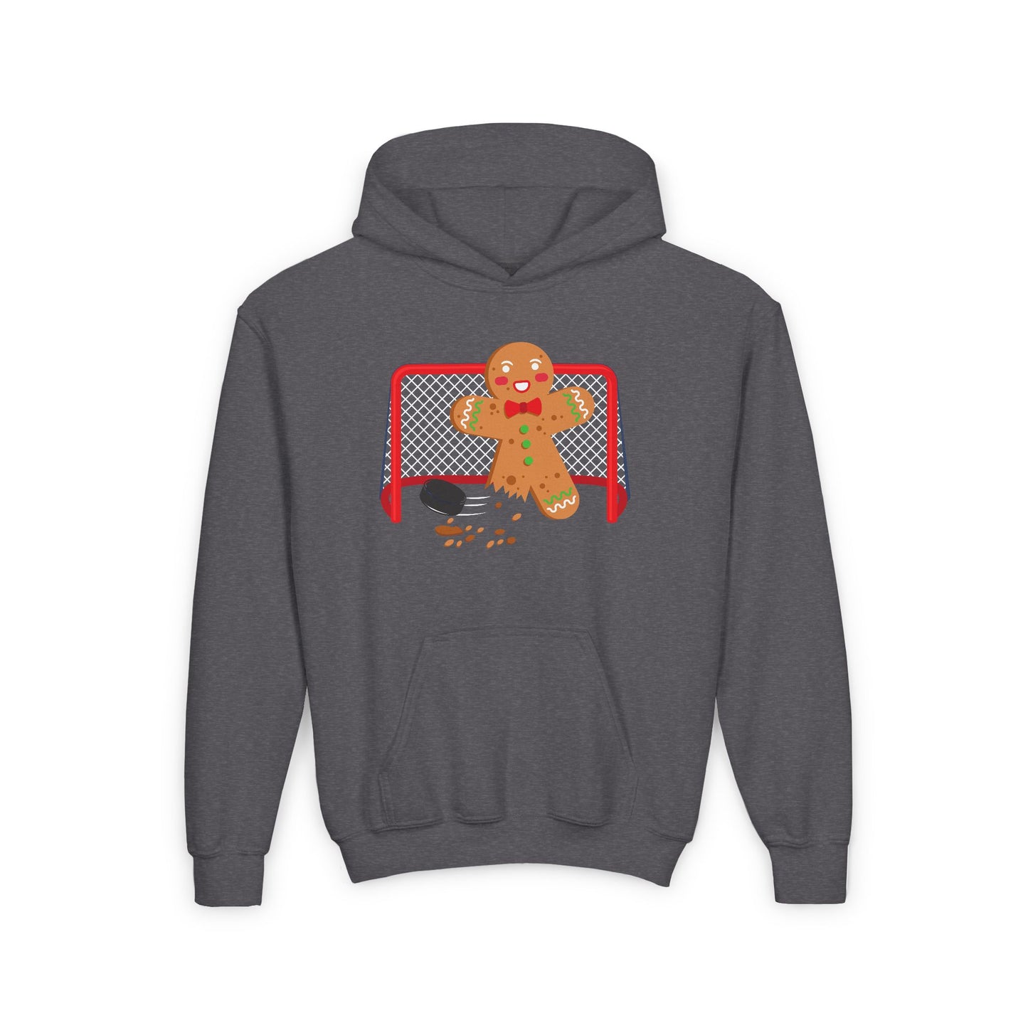 Gingerbread Hockey Youth Hoodie - Festive Winter Sweatshirt