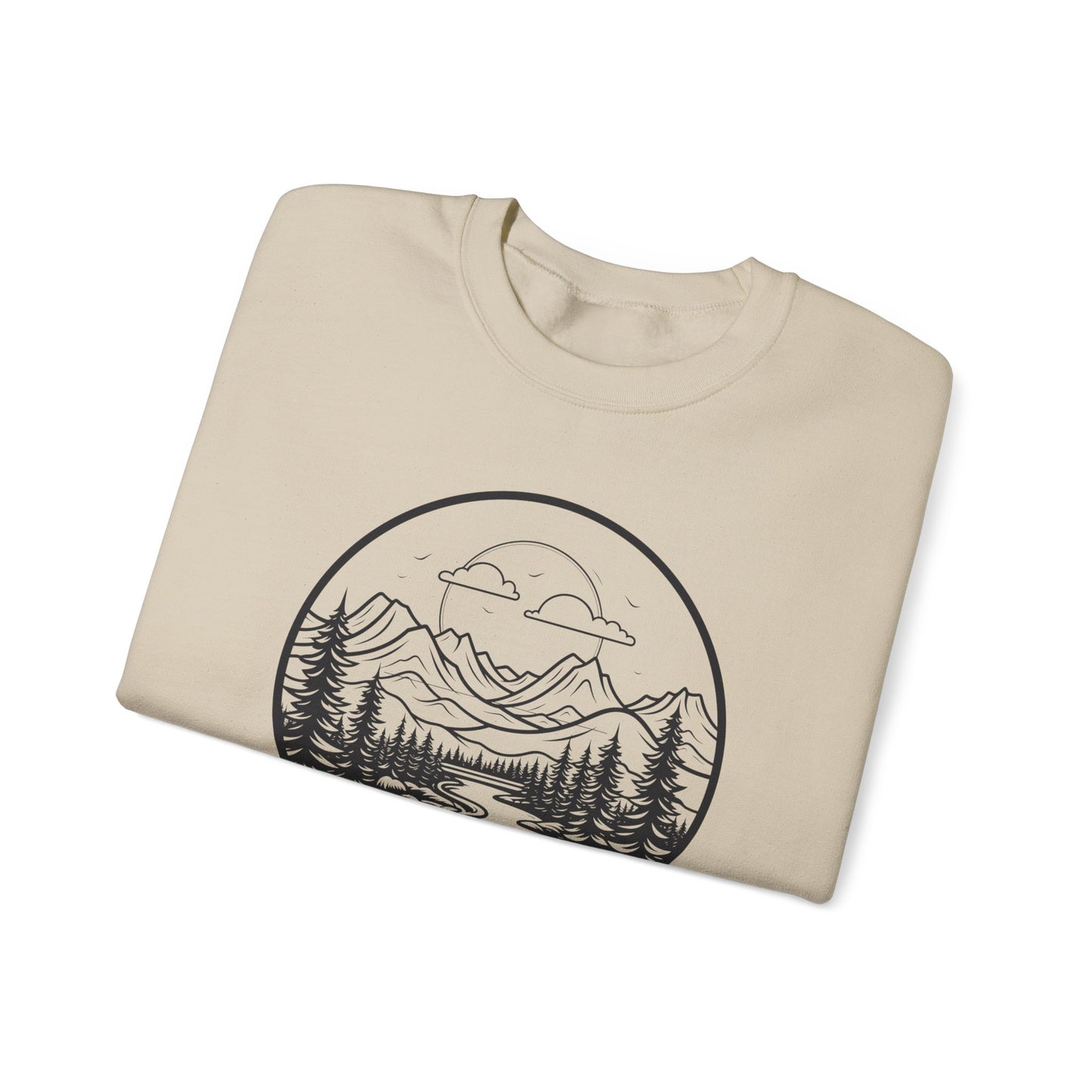 Nature-Inspired Unisex Crewneck Sweatshirt - Scenic Mountain and River Design