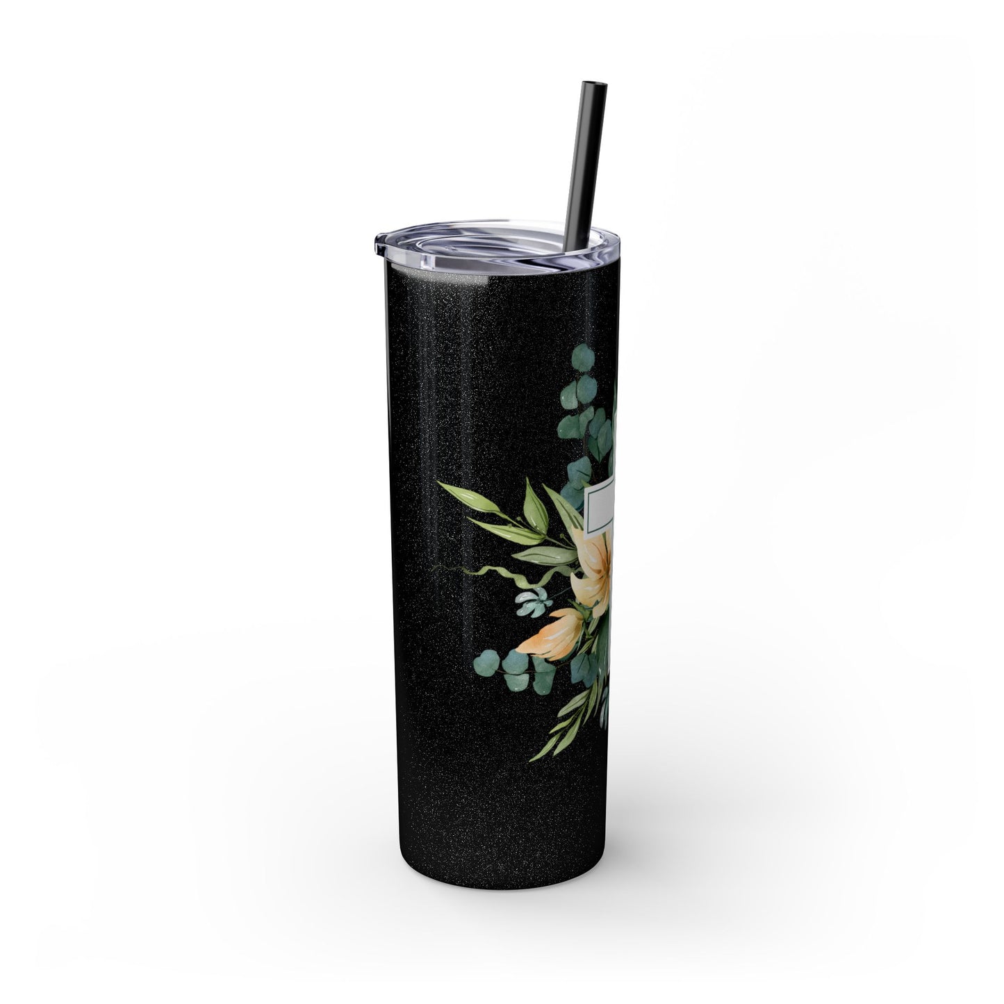 Floral Cross Skinny Tumbler with Straw, 20oz