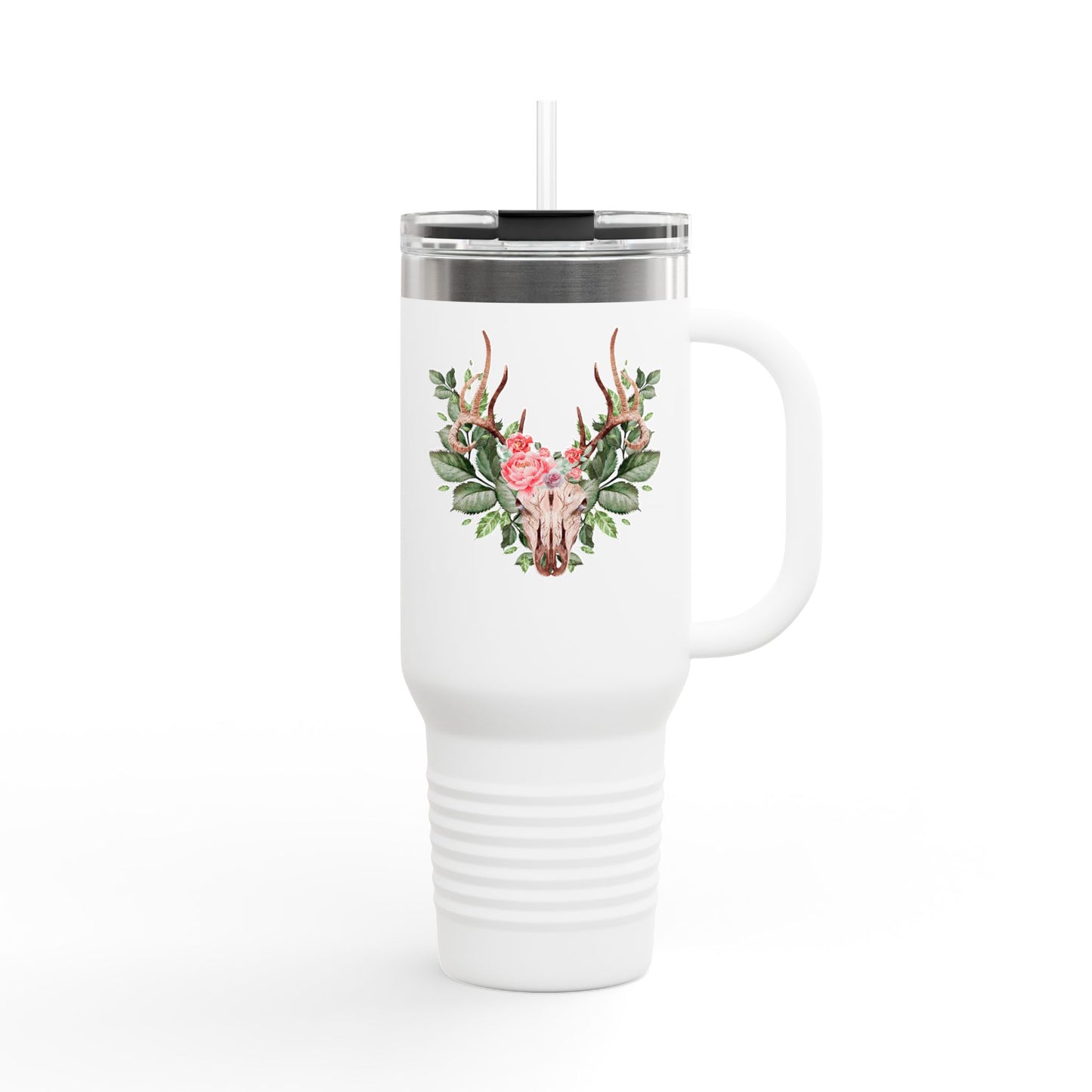 Floral & Antler Insulated Travel Mug - 40oz Eco-Friendly Drinkware for Outdoors, Camping, and Everyday Use