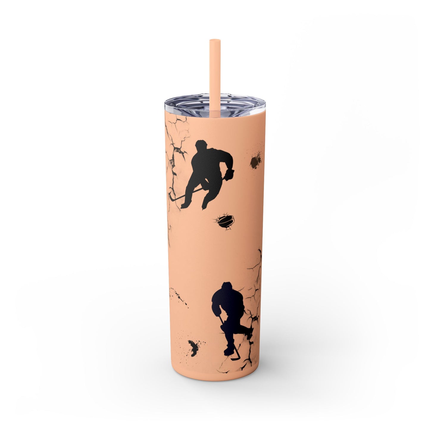 Crackled Hockey Action Skinny Tumbler with Straw - 20oz