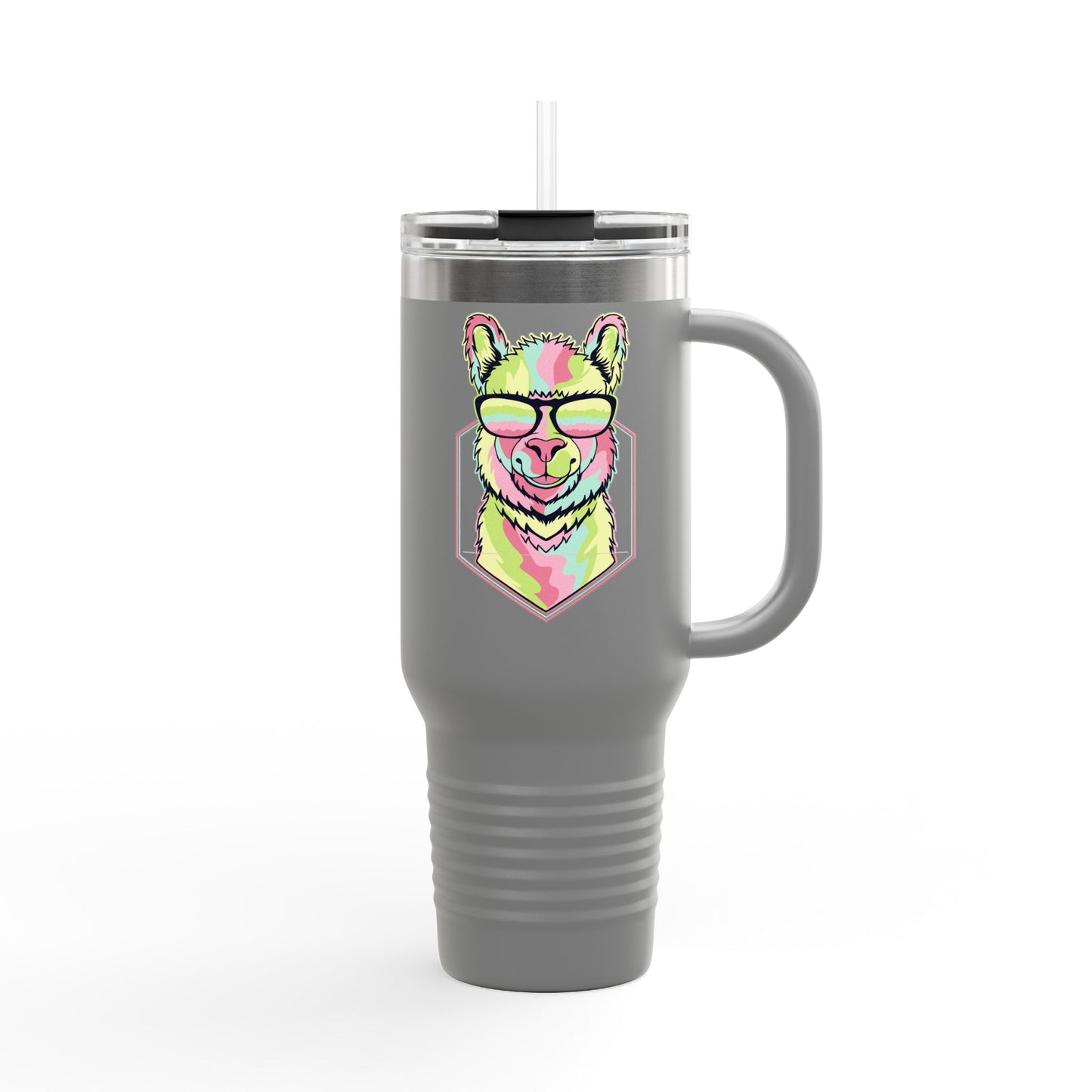 Colorful Lama Insulated Travel Mug - 40oz Reusable Cup with Straw