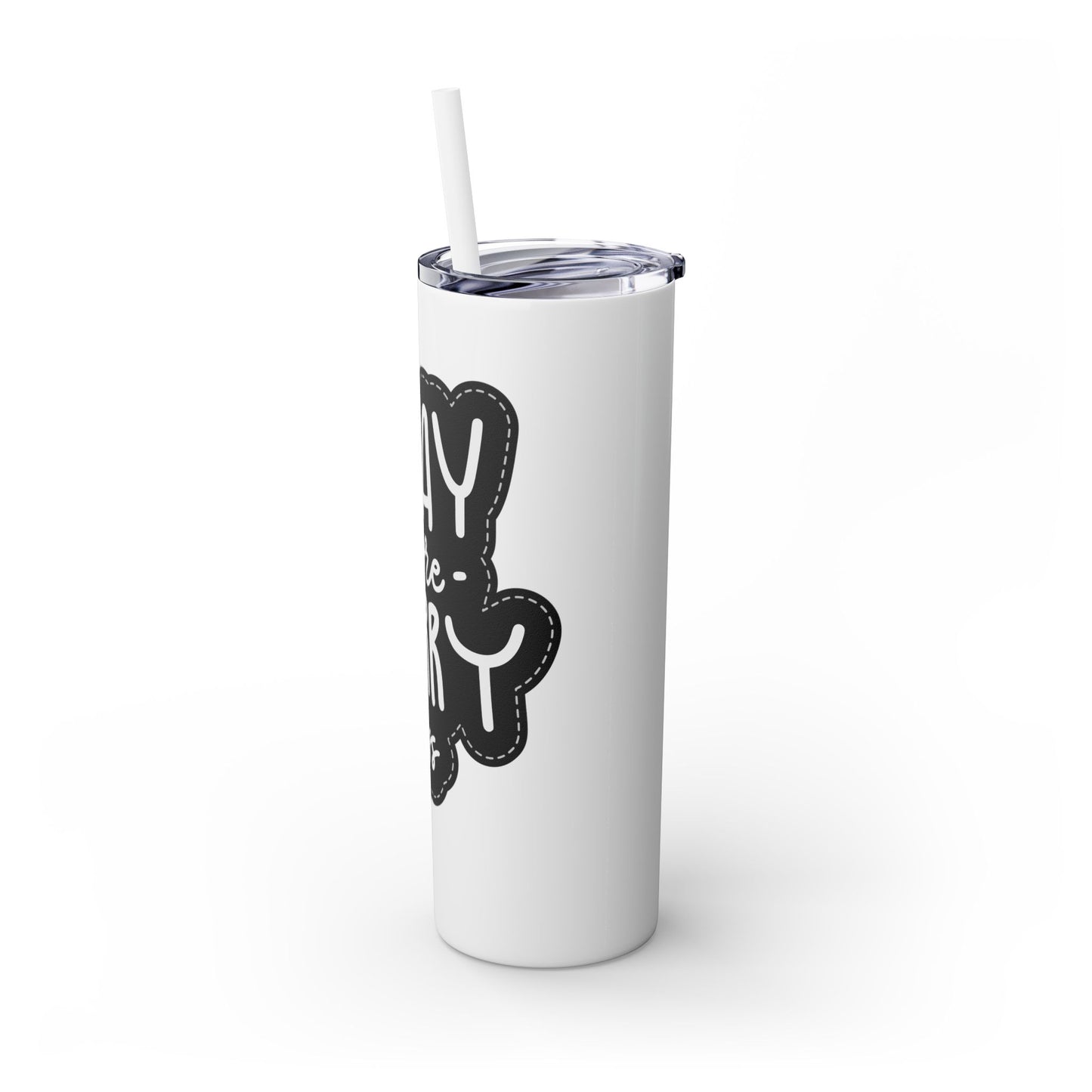 20oz Motivational Skinny Tumbler with Straw - "Pray More, Worry Less"