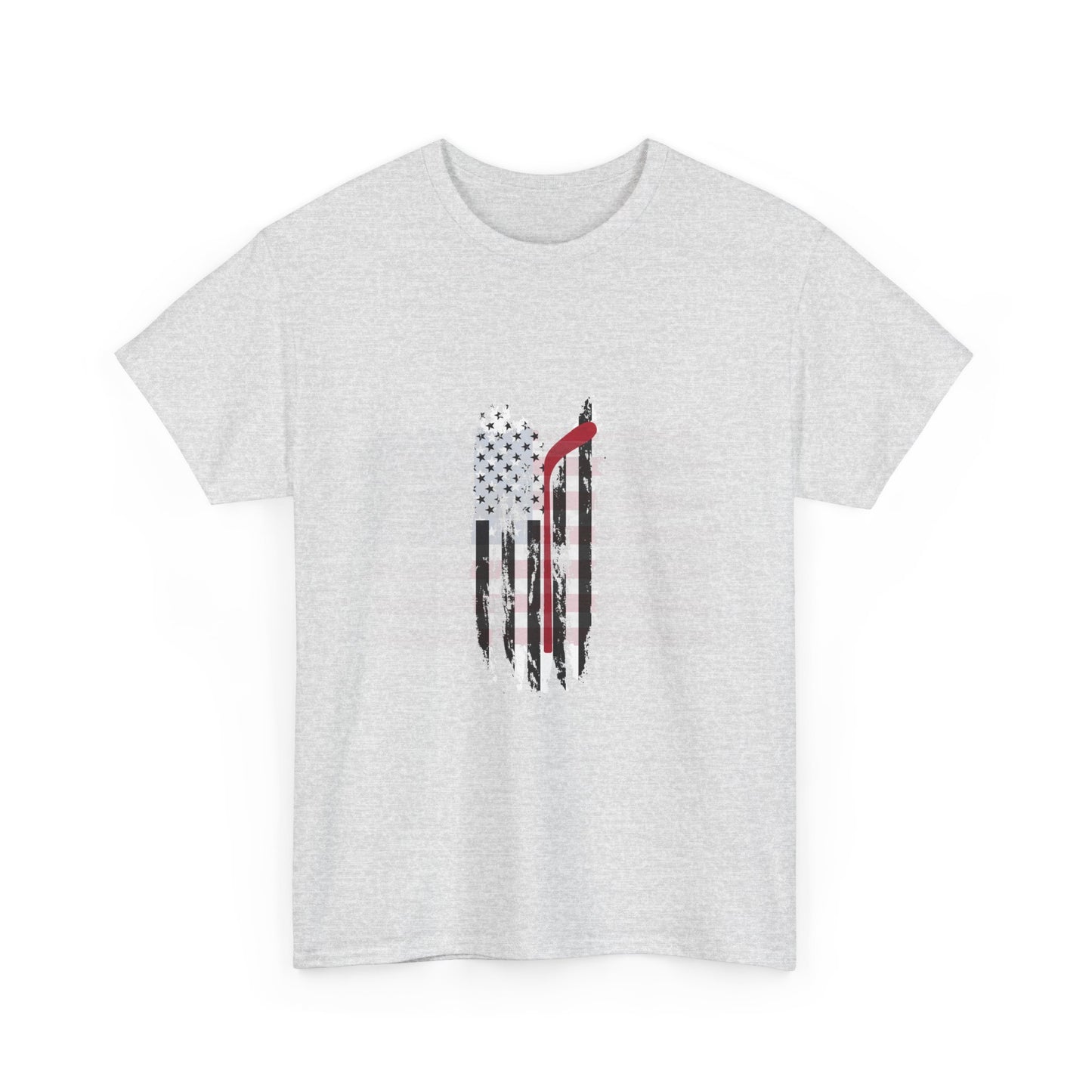 Patriotic Hockey Unisex Heavy Cotton Tee - Distressed USA Flag Design