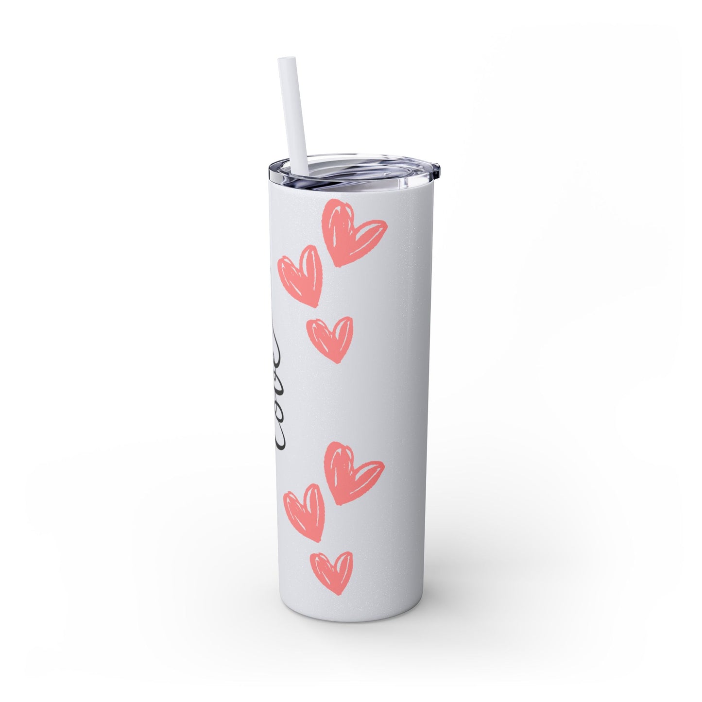 Love Hearts Skinny Tumbler with Straw - 20oz | Perfect for Valentine's Day & Everyday Use