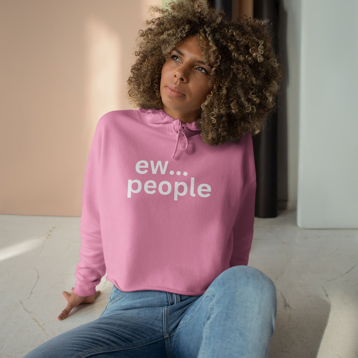 Funny Crop Hoodie - 'ew... people' Statement Sweatshirt for Cozy Casual Wear