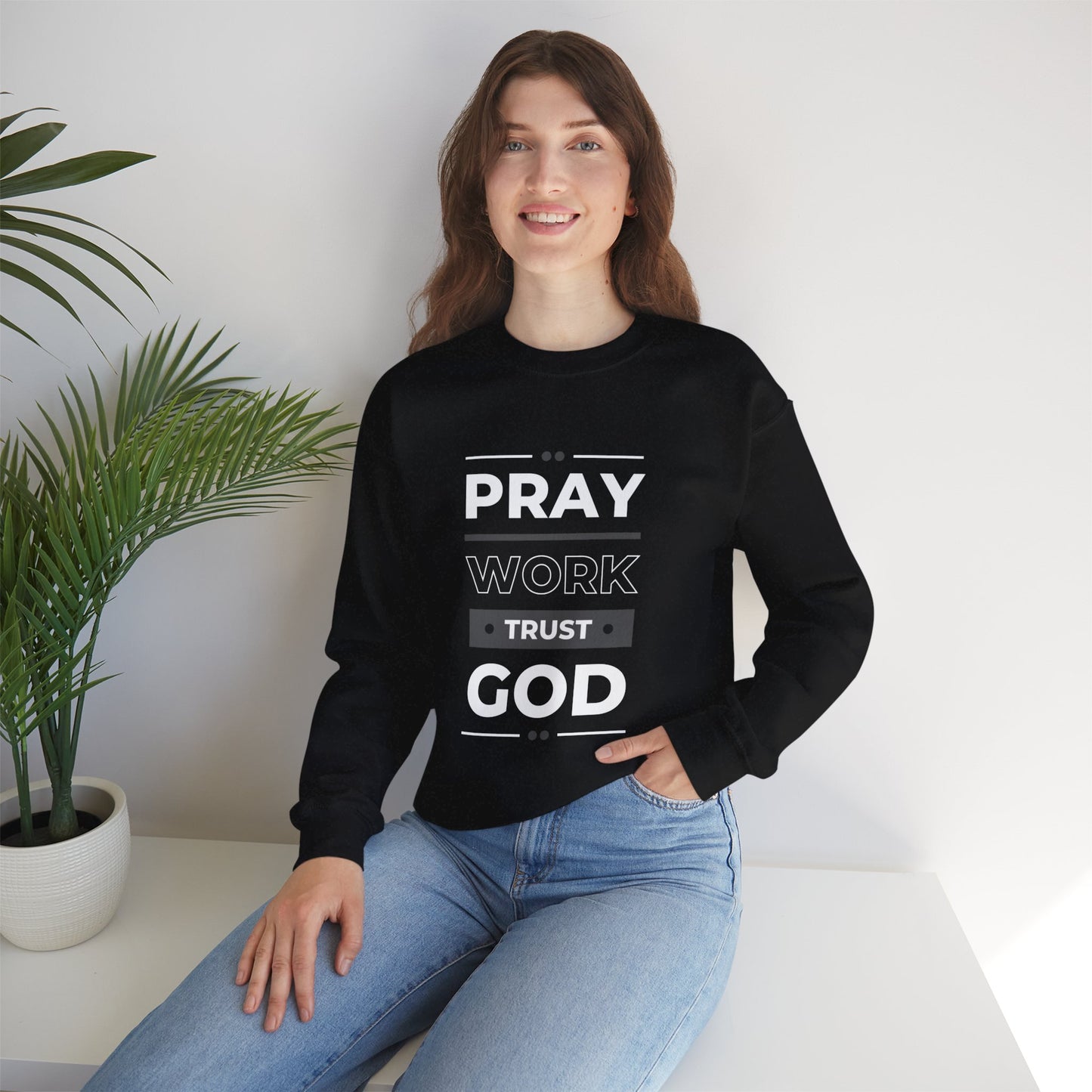 Pray Work Trust God - Unisex Heavy Blend™ Crewneck Sweatshirt - 'Pray Work Trust God'