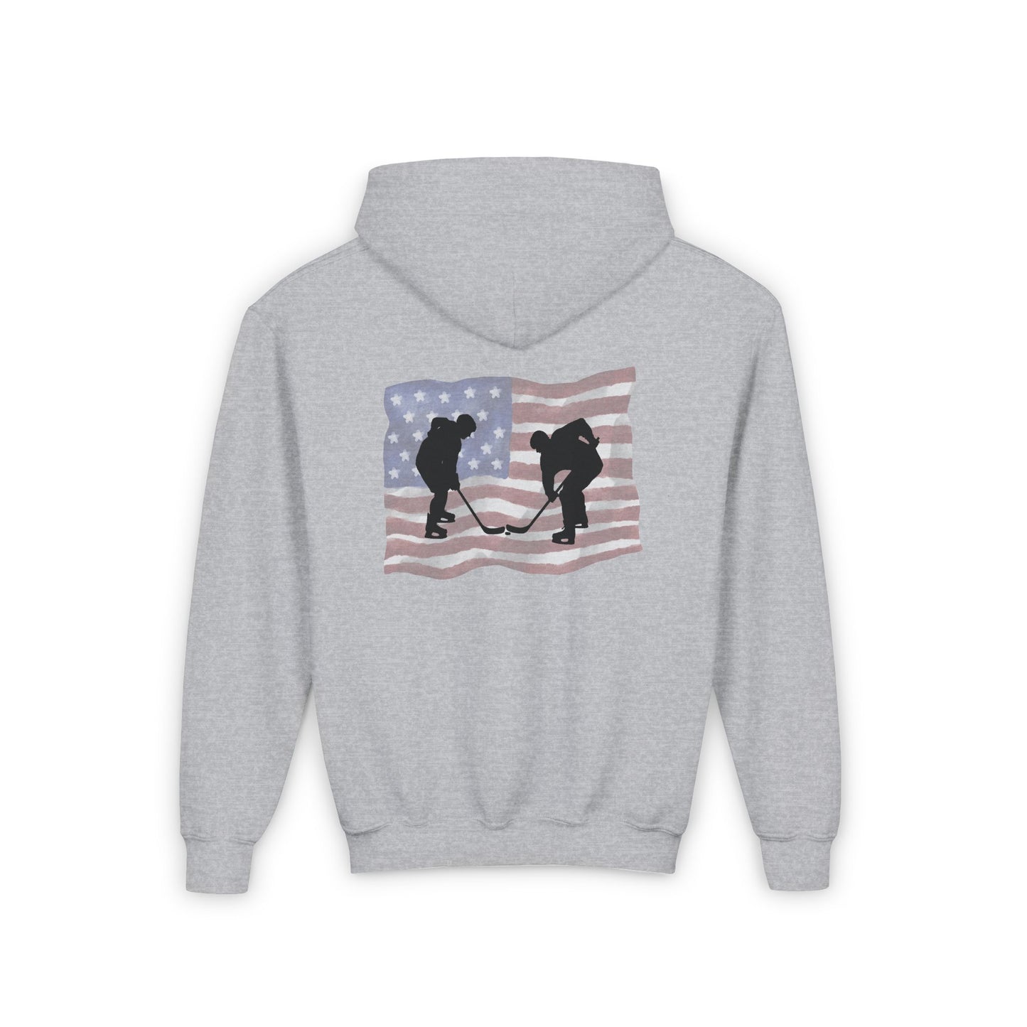 Hockey Patriotic Youth Hoodie with American Flag Design