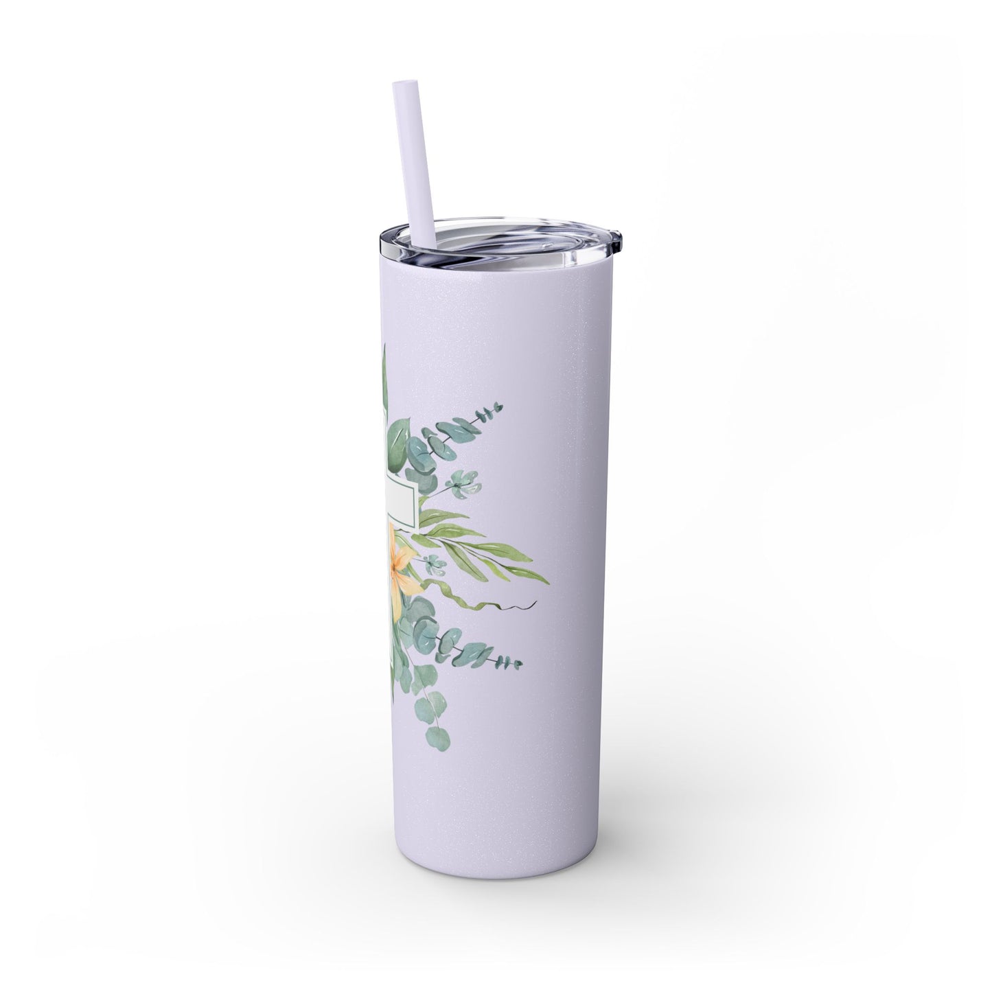 Floral Cross Skinny Tumbler with Straw, 20oz