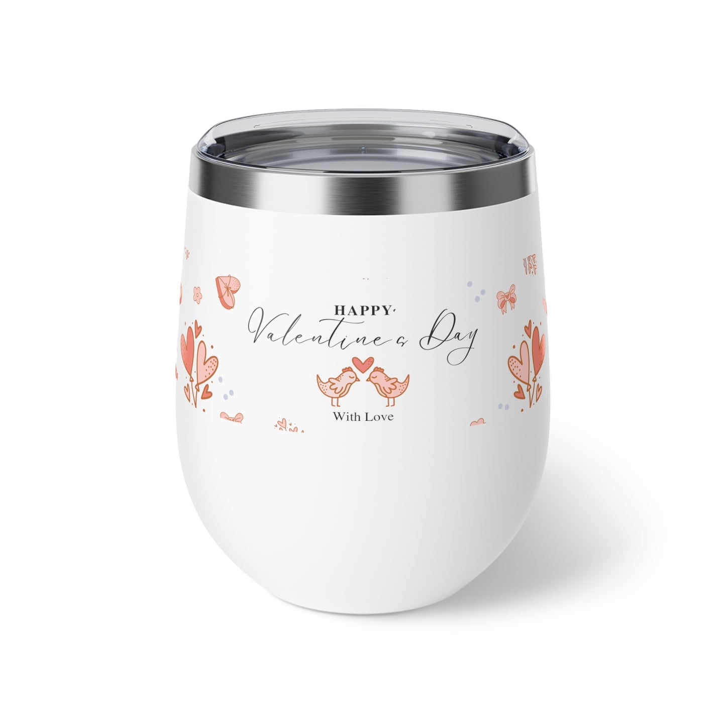 Heartfelt Valentine's Day Insulated Cup – 12oz Copper Travel Mug with Love Design