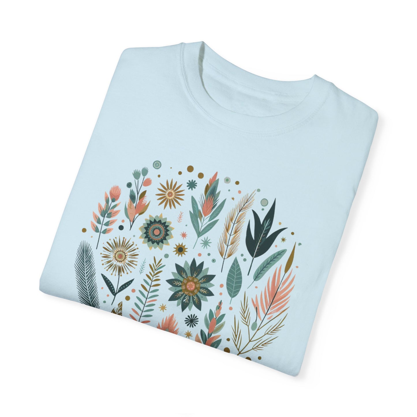 Botanical Print Unisex Garment-Dyed T-Shirt - Casual Floral Graphic Tee