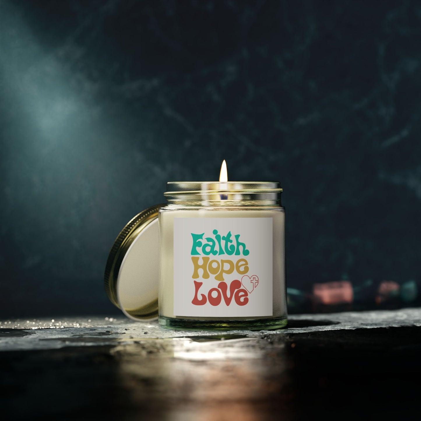 Faith Hope Love Scented Candle - Coconut Apricot Wax (4oz, 9oz)