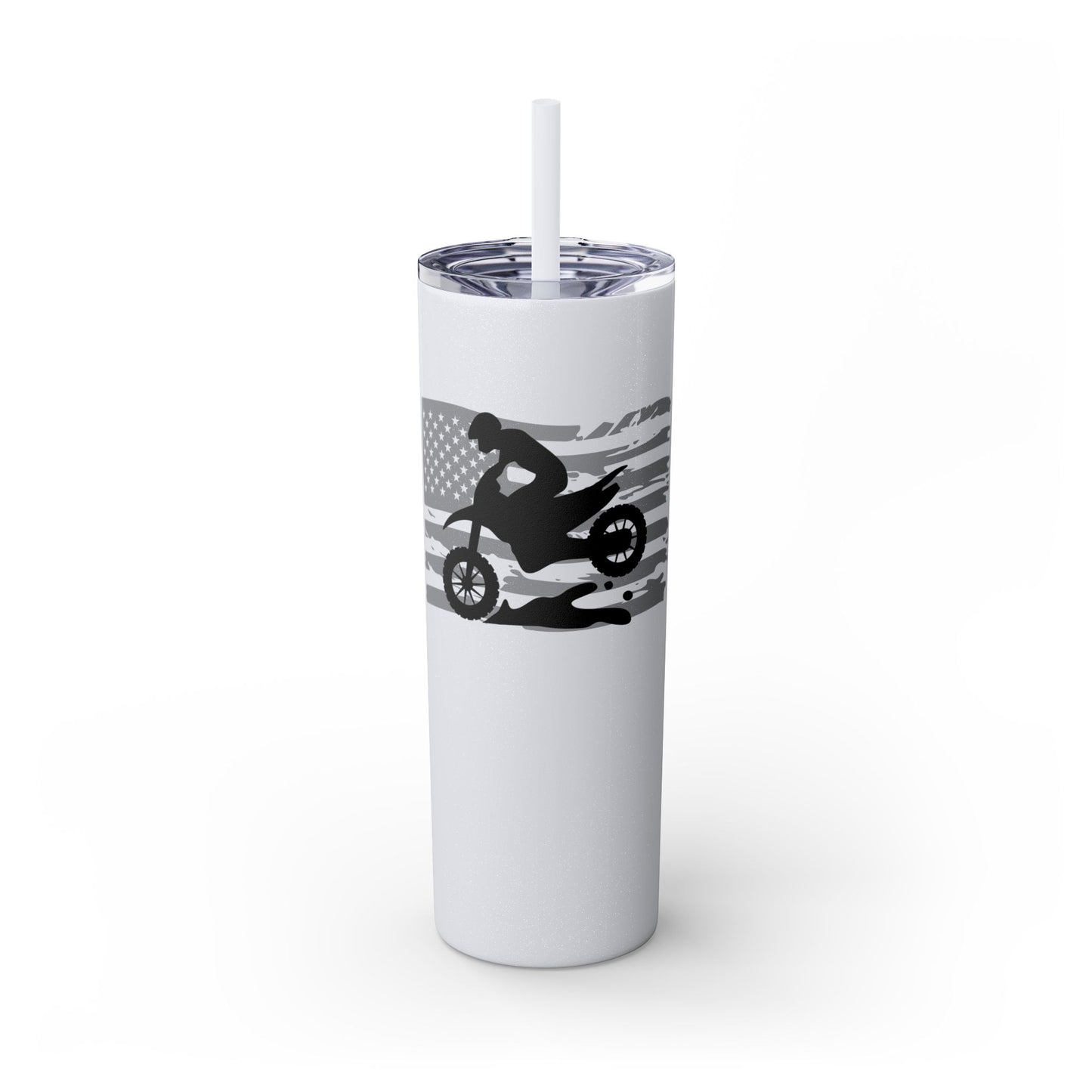 Biker Moto & American Flag Design - 20oz Skinny Tumbler with Straw