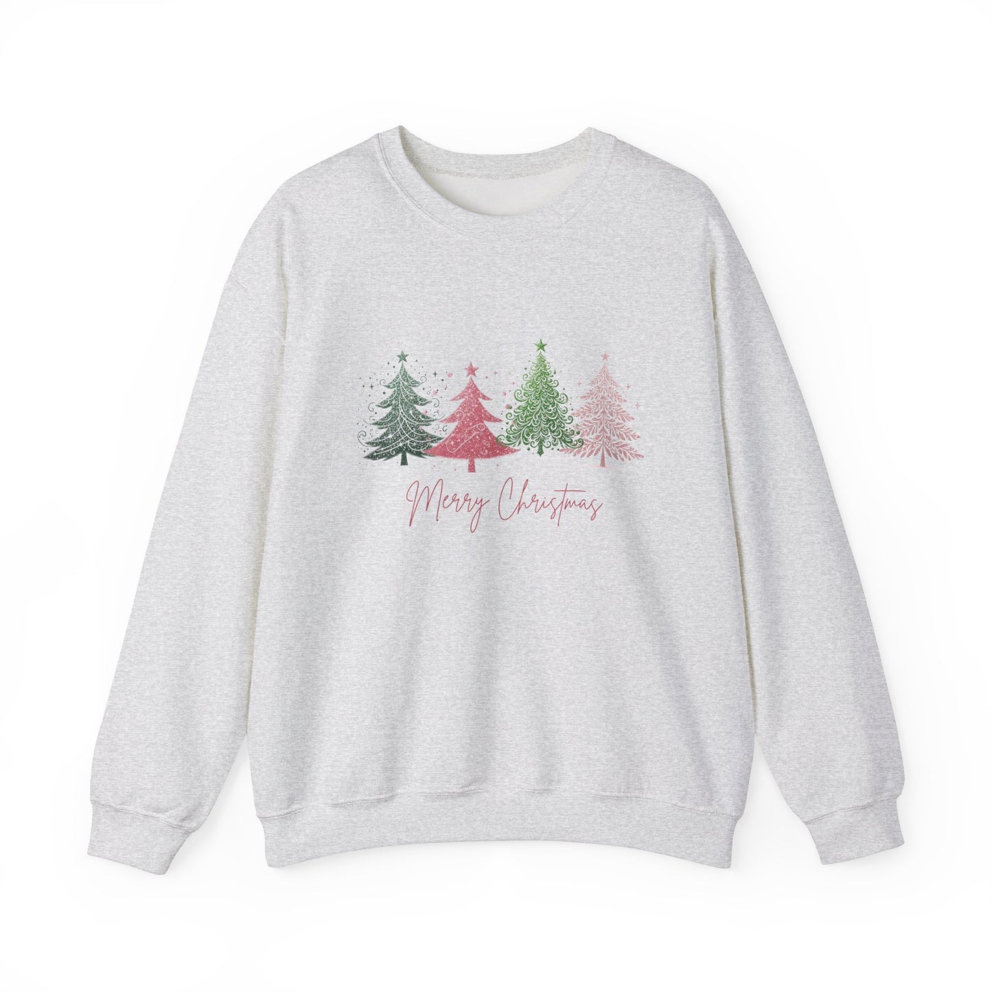 Merry Christmas with Cute Trees Sweatshirt - Unisex Heavy Blend Crewneck with Festive Tree Design