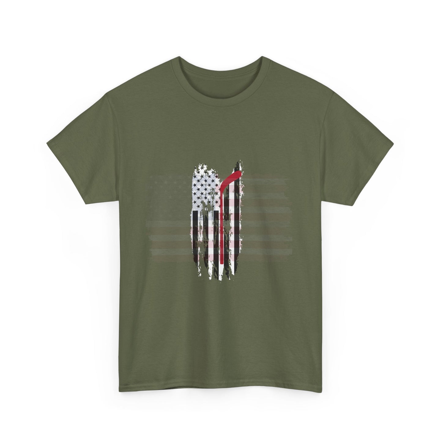 Patriotic Hockey Unisex Heavy Cotton Tee - Distressed USA Flag Design