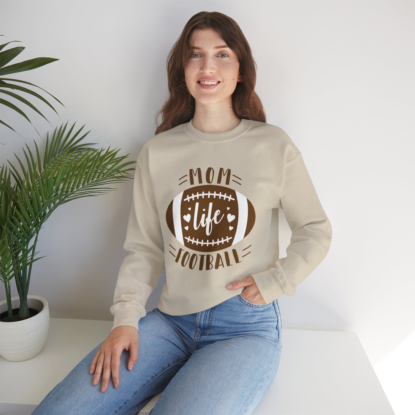 Mom Life Football Crewneck Sweatshirt | Unisex Heavy Blend