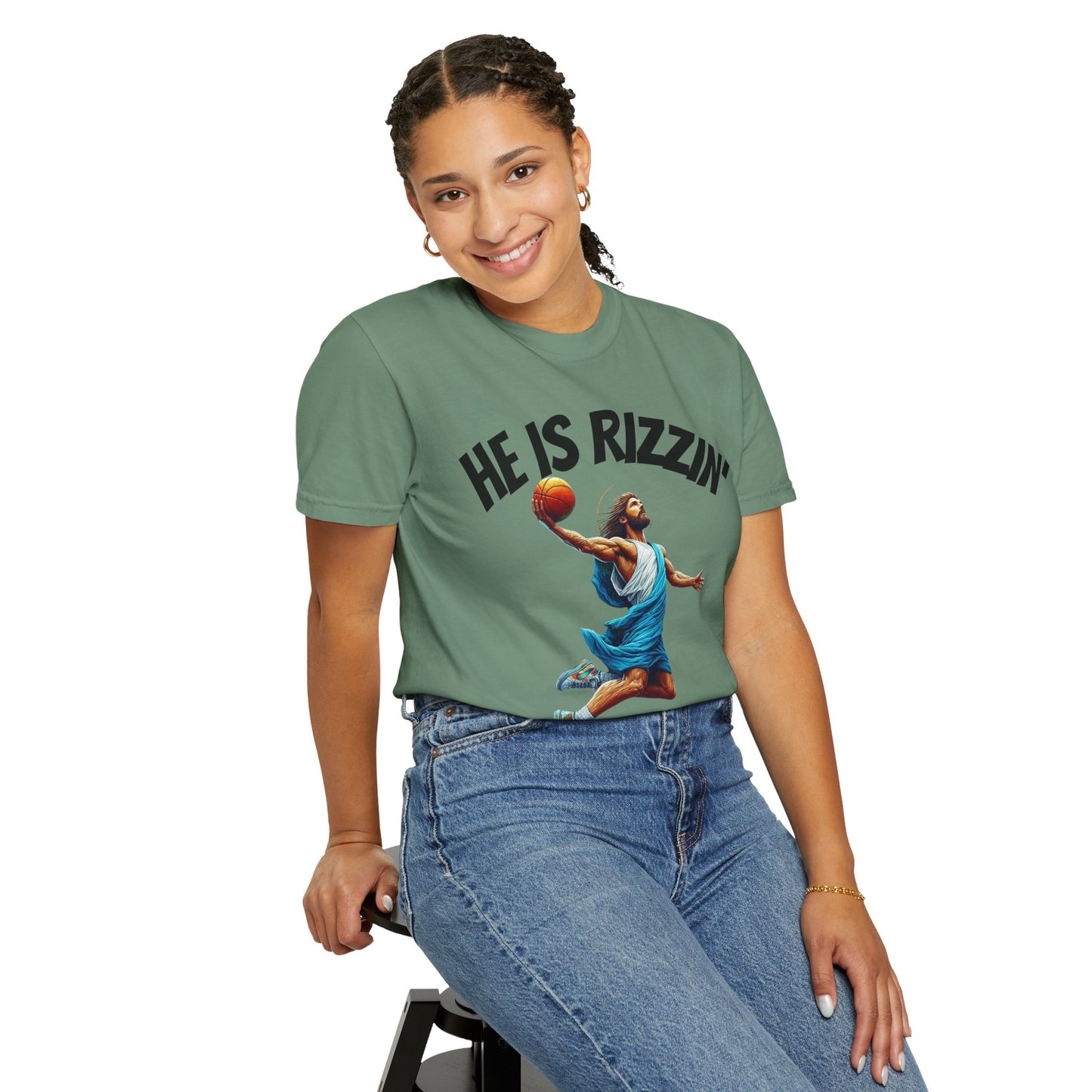 He Is Rizzin' Unisex Garment-Dyed T-Shirt | Trendy Basketball Tee for Sports Lovers