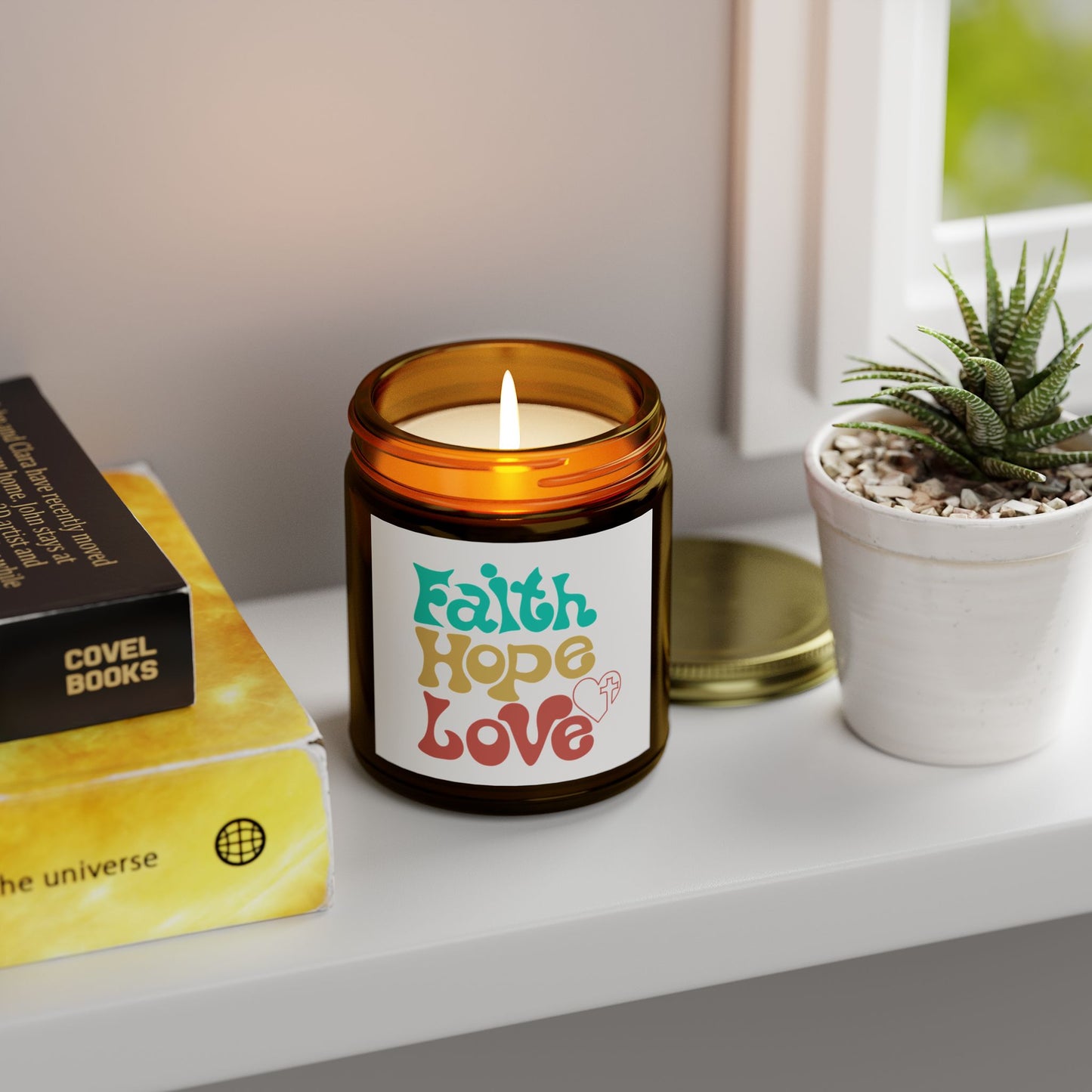 Faith Hope Love Scented Candle - Coconut Apricot Wax (4oz, 9oz)