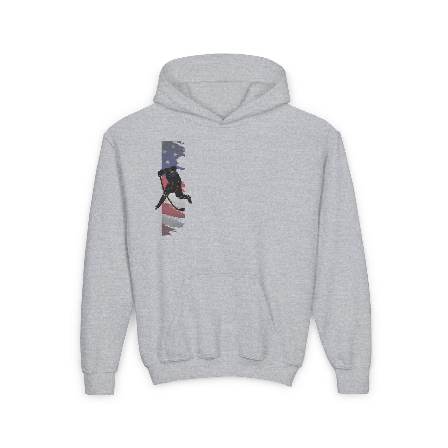 Hockey Patriotic Youth Hoodie with American Flag Design