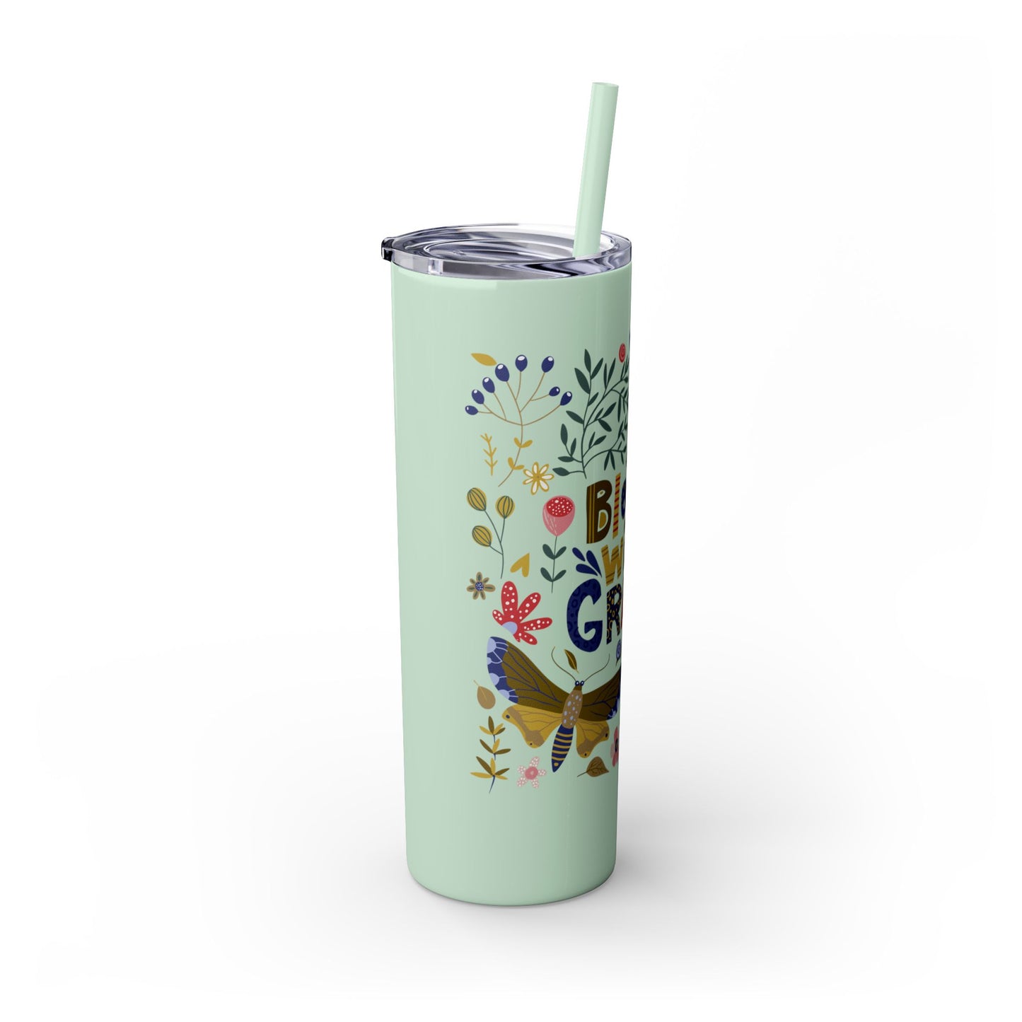 Bloom with Grace 20oz Skinny Tumbler with Straw - Stylish Floral Drinkware