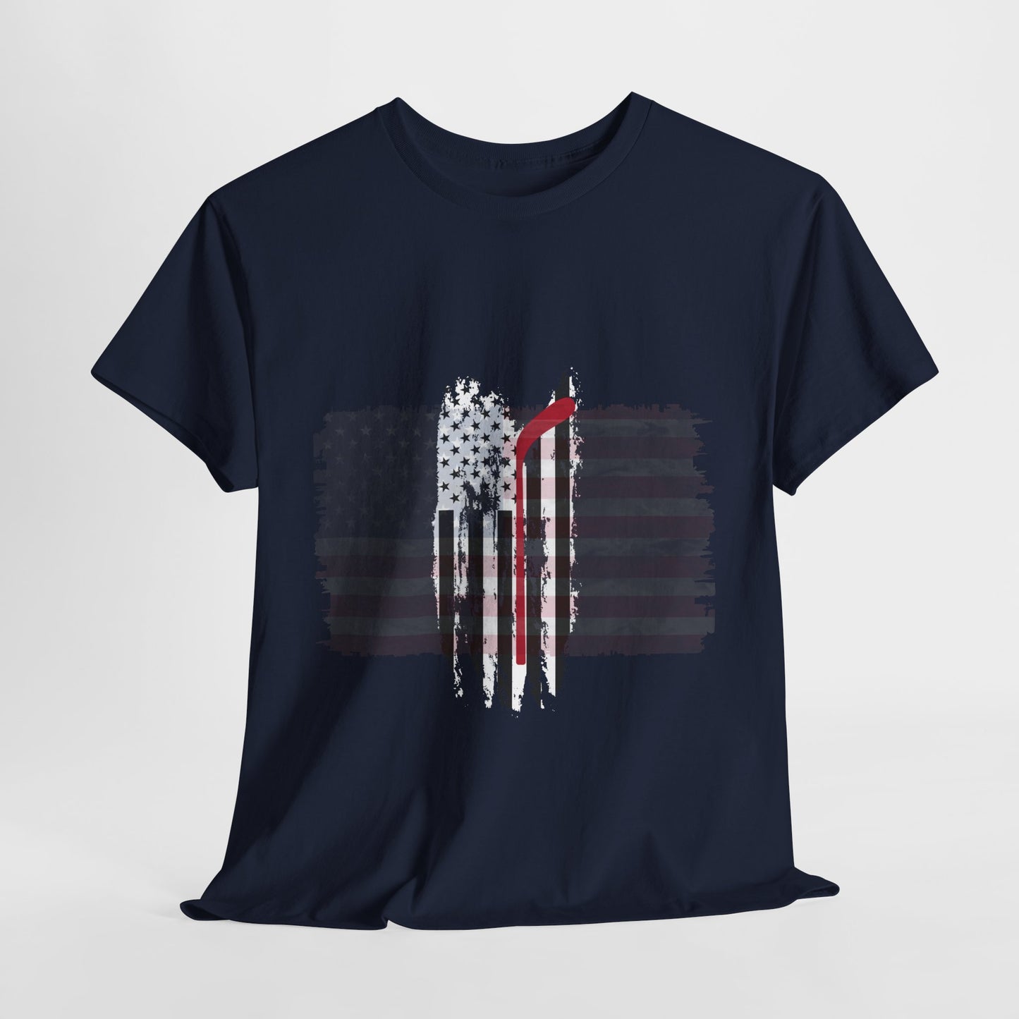 Patriotic Hockey Unisex Heavy Cotton Tee - Distressed USA Flag Design