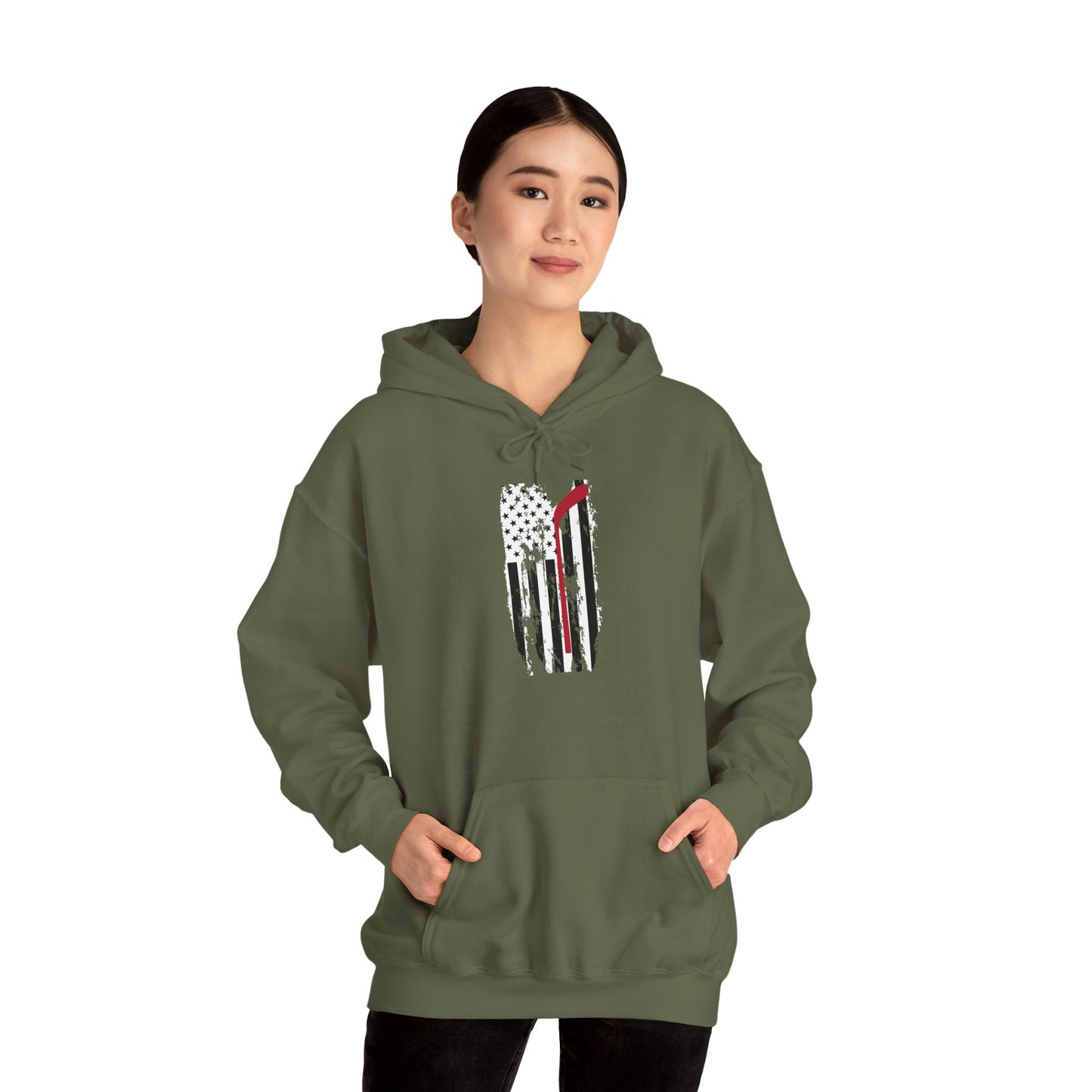 Patriotic Hockey Unisex Heavy Blend™ Hooded Sweatshirt - American Flag Design