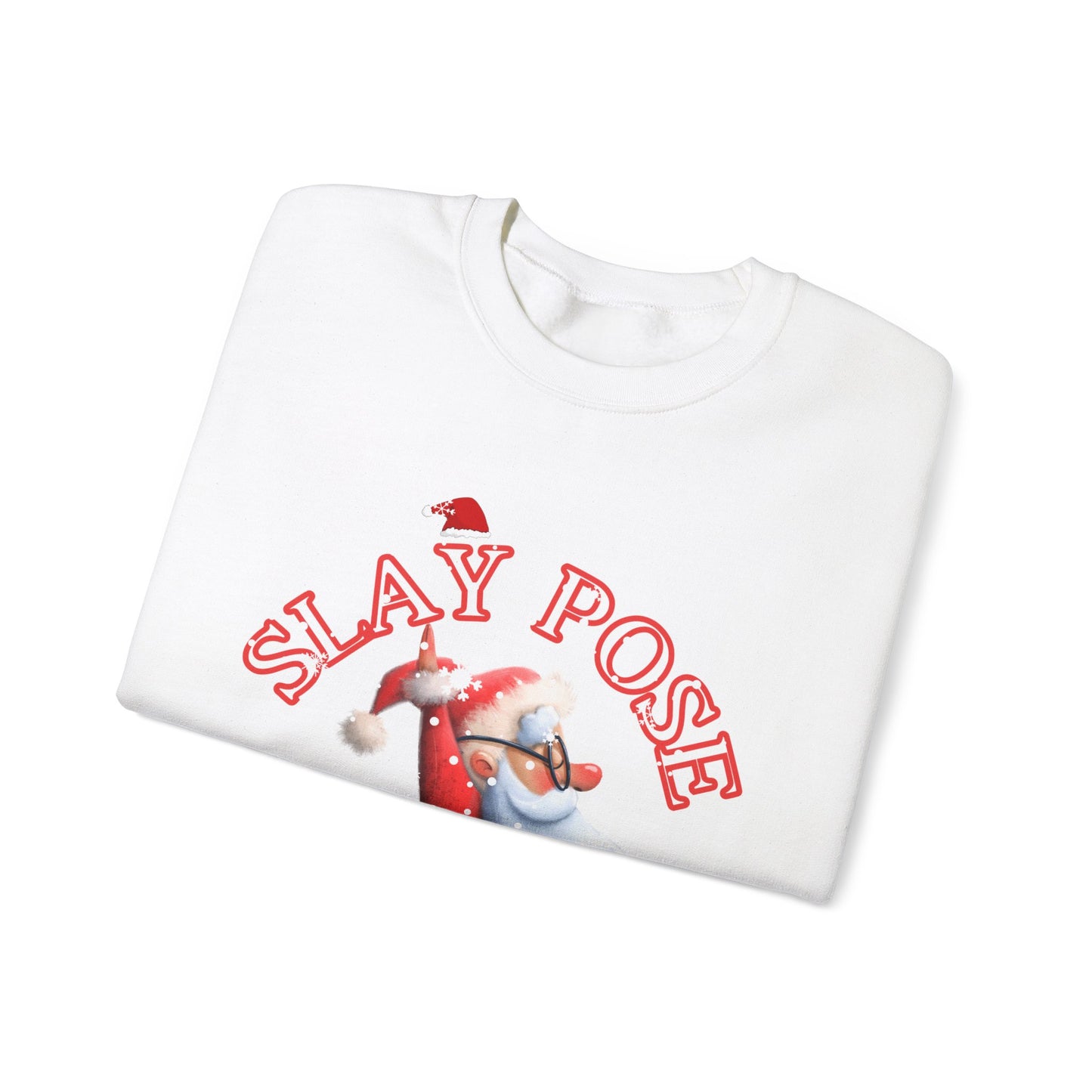 Funny Slay Yoga Santa Sweatshirt - "Slay Pose" Unisex Heavy Blend™ Crewneck for Christmas Celebrations