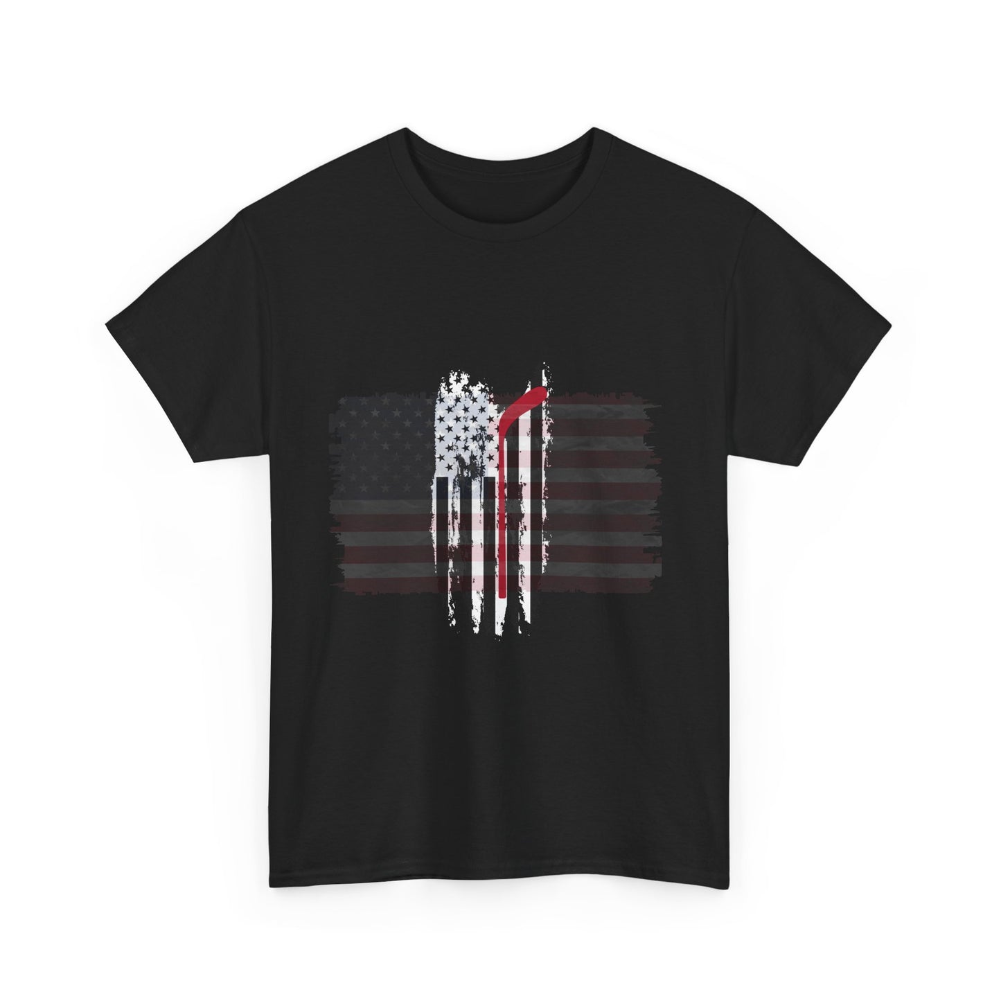 Patriotic Hockey Unisex Heavy Cotton Tee - Distressed USA Flag Design