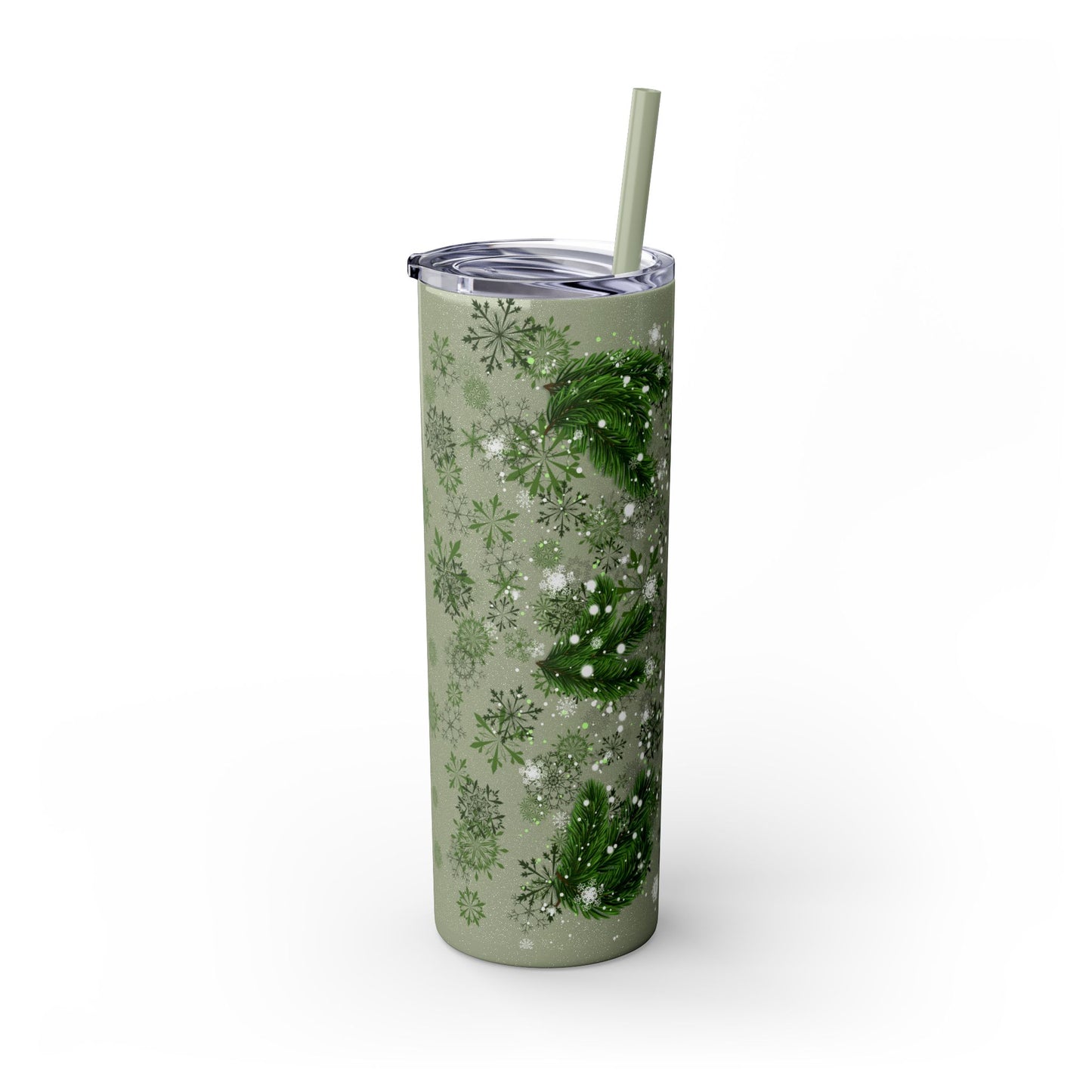 Holiday Botanical Skinny Tumbler with Straw - 20oz - Perfect for Christmas & Winter Celebrations