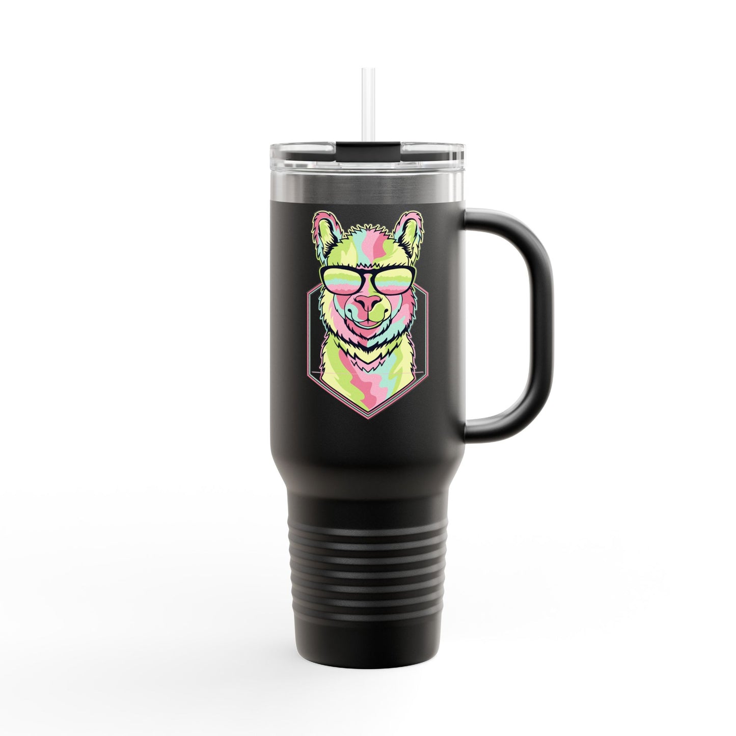 Colorful Lama Insulated Travel Mug - 40oz Reusable Cup with Straw