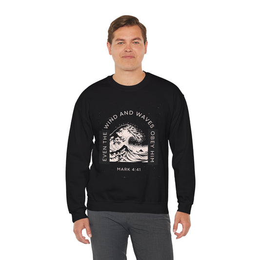 'Even the Wind and Waves Obey Him' Inspirational Design - Unisex Heavy Blend™ Crewneck Sweatshirt